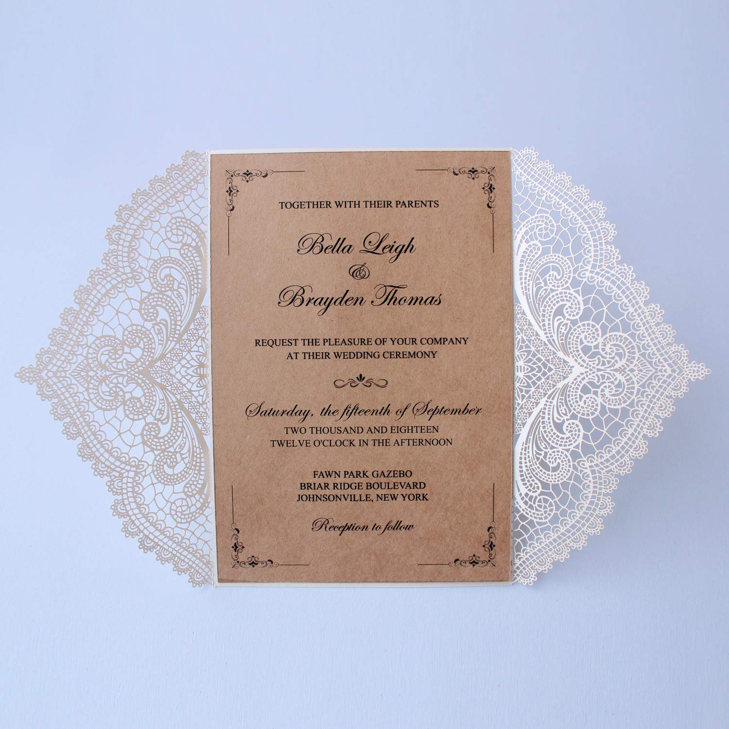 50Pcs Custom Rustic Wedding Invitations - Personalized Vintage Kraft Paper Cards with Envelopes (125x182mm) for Wedding, Engagement & Anniversary Events - Eco-Friendly Stationery Set