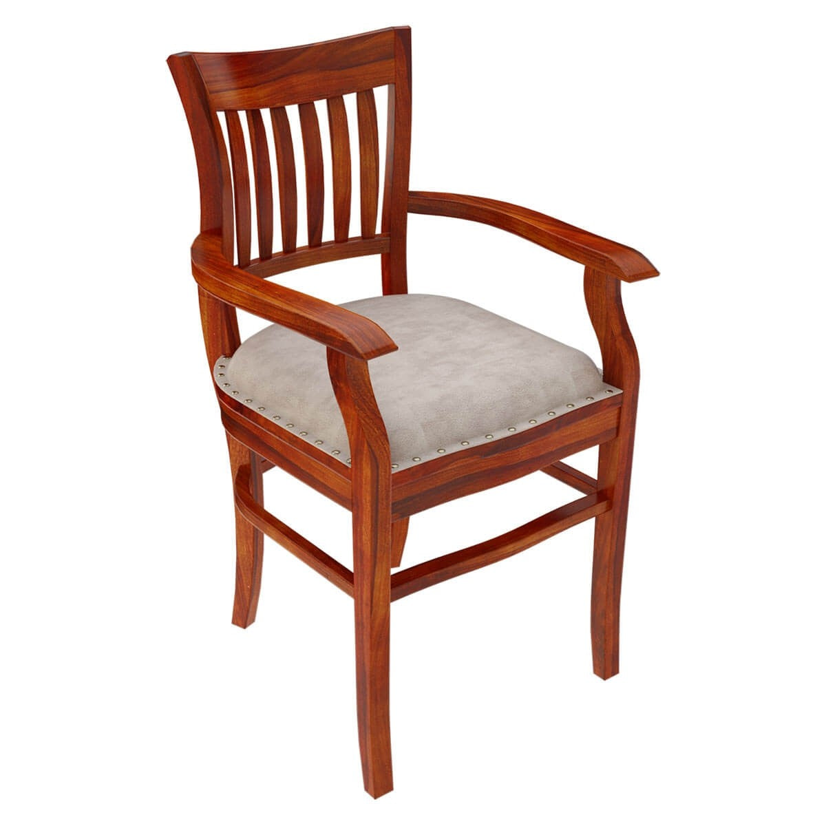 Handmade Rosewood Leather Cushion Dining Arm Chair - Honey Brown - Comfortable Upholstered Seat for Dining Room, Kitchen, or Office