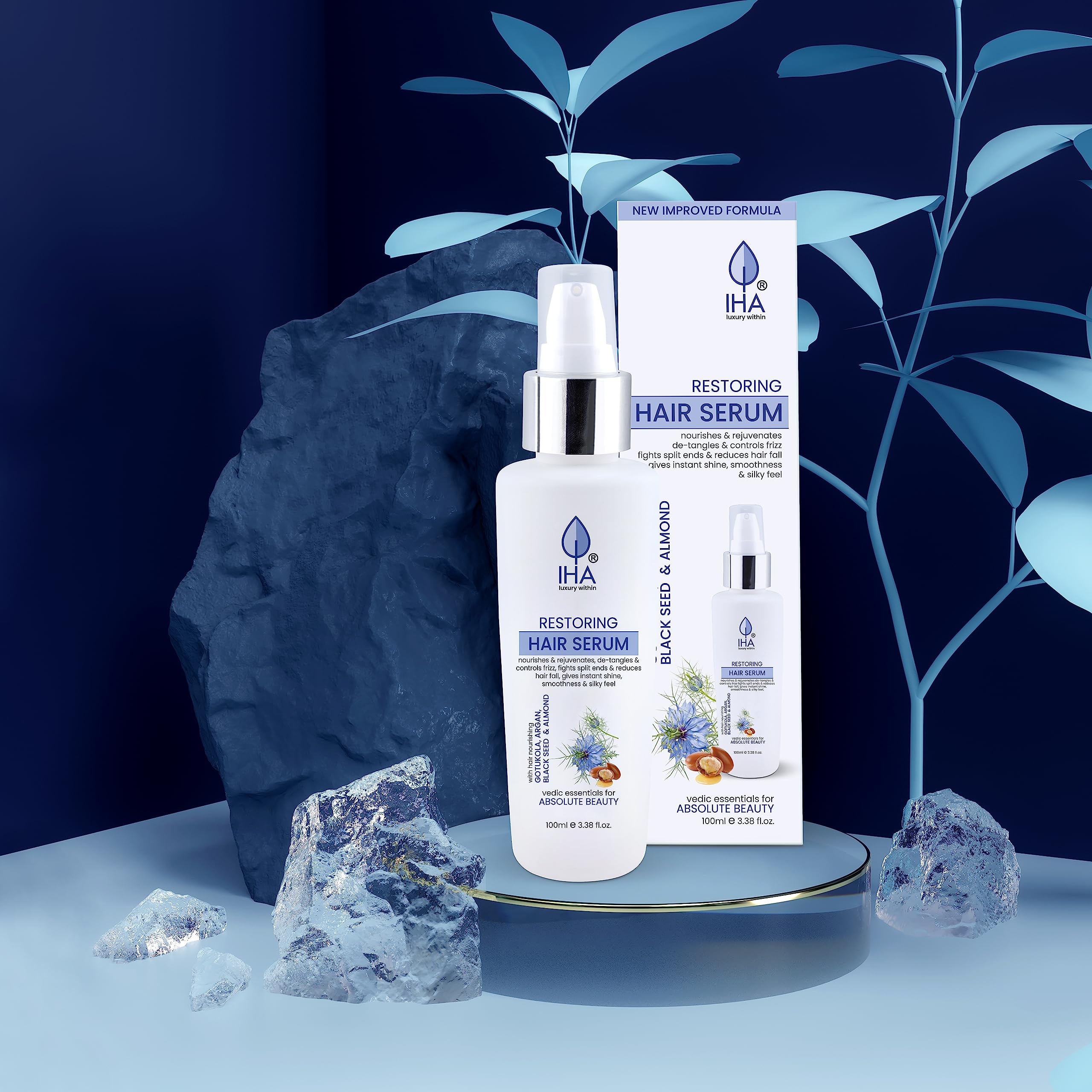 IHA Herbal Hair Serum with Argan & Black Seed Oil - Anti Frizz & Anti Tangle Treatment for Silky Smooth Hair - 100ml for Men & Women - Perfect for Daily Hair Care, Styling & Damaged Hair Repair