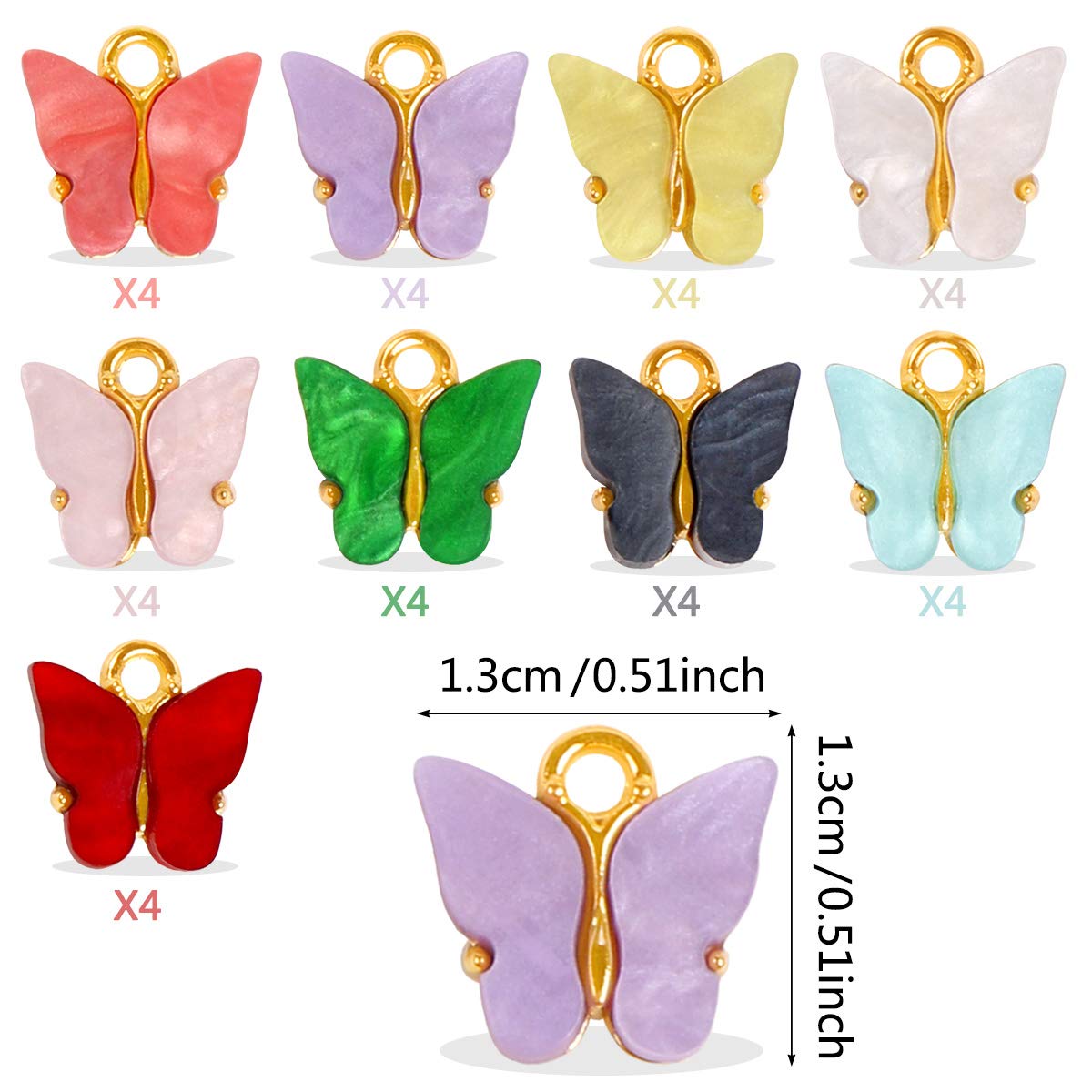 KISSBUTY 36 PCS Acrylic Butterfly Charms - 9 Color Mixed DIY Jewelry Making Supplies for Necklaces, Keychains & Crafting - Perfect for Women's Handmade Jewelry, Scrapbooking & Gift Decorations