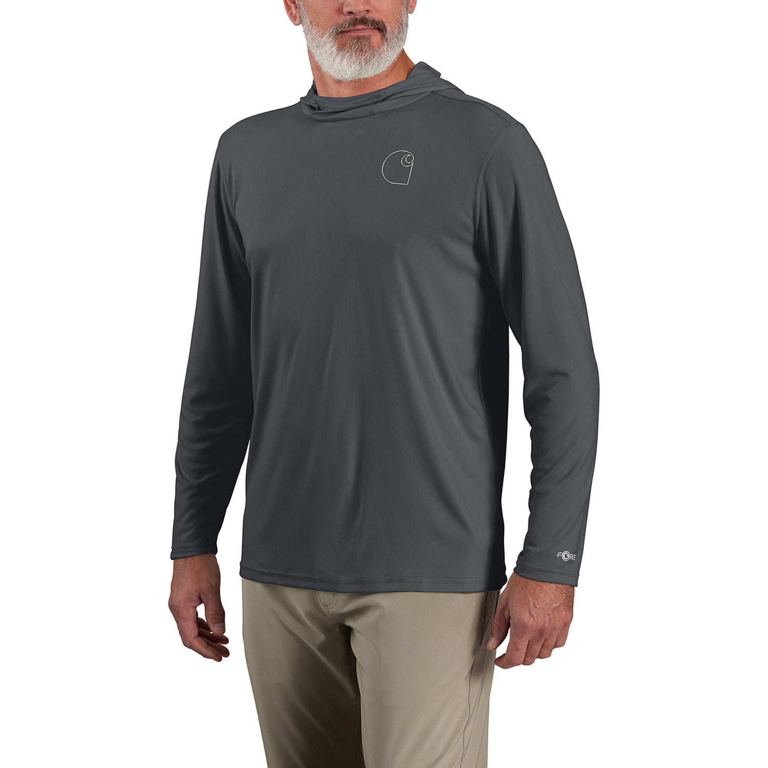 Carhartt Men's Force Sun Defender Hooded Logo Long Sleeve T-Shirt - UPF 50+ Sun Protection, Moisture Wicking Work Shirt for Outdoor Activities, Hiking & Construction