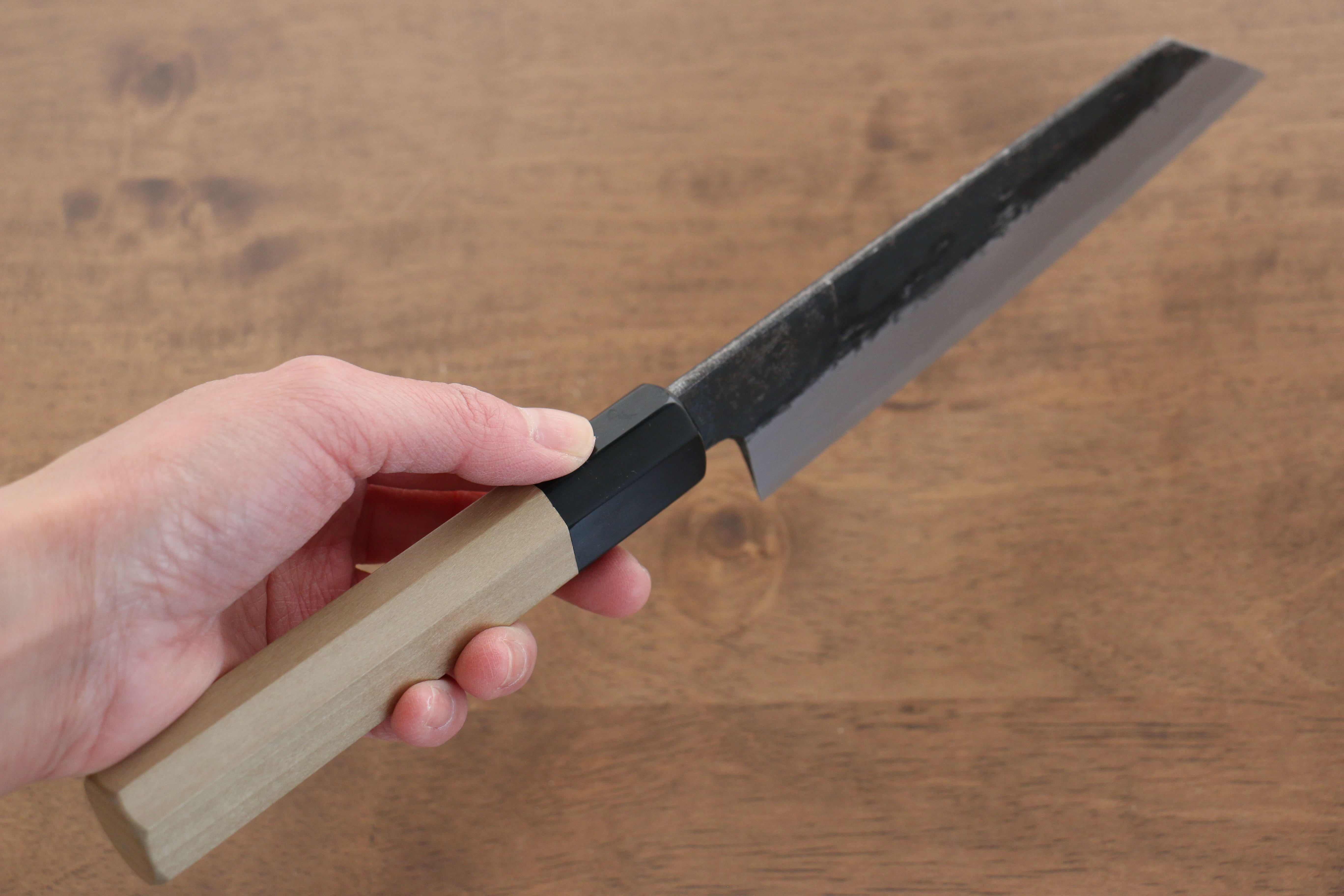 Premium Kikuzuki White Steel No.2 Kiritsuke Santoku Knife 180mm - Black Finish with Magnolia Wood Handle - Japanese Chef Knife for Slicing, Dicing & Precision Cutting - Perfect for Home Cooks & Professional Kitchens