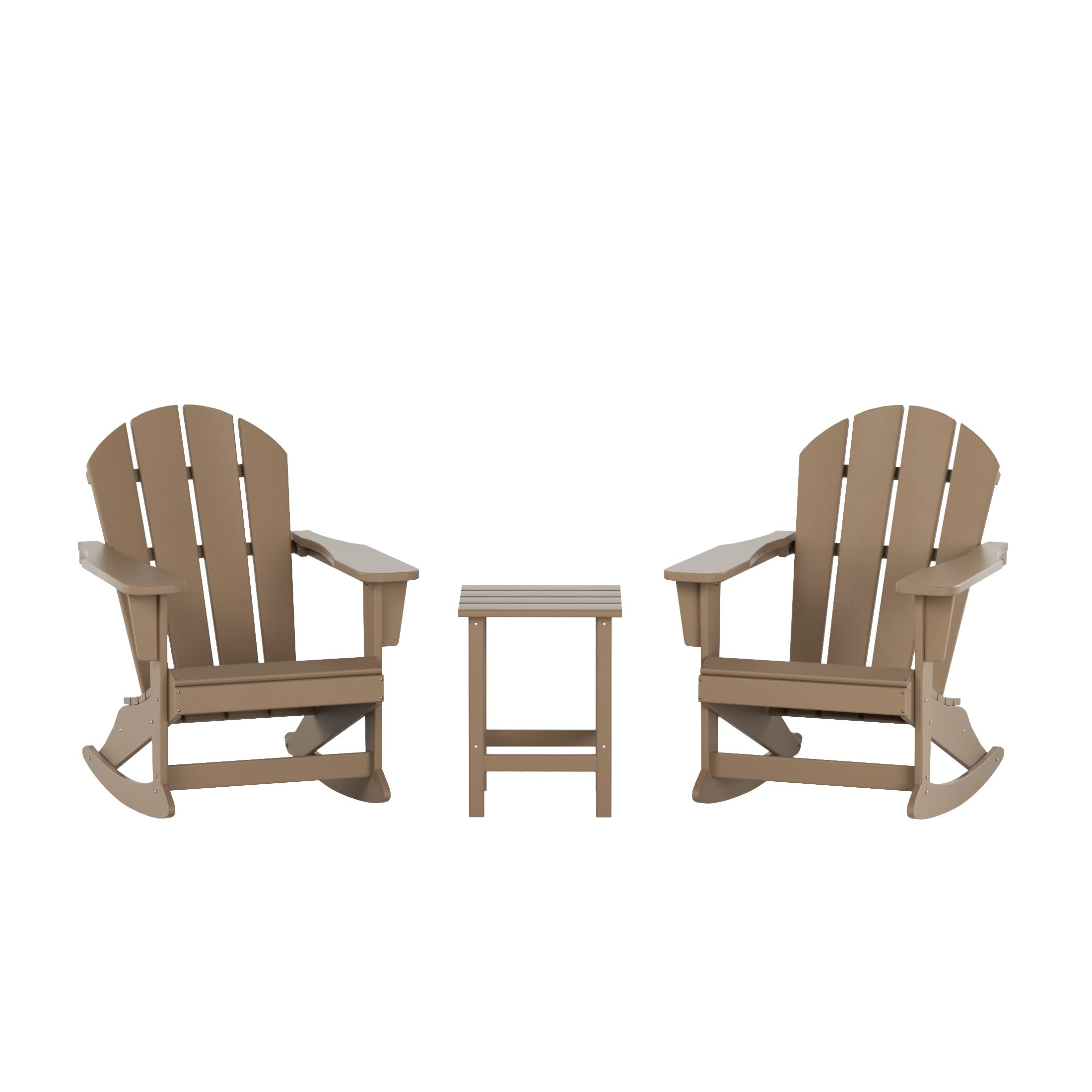 WO Home Furniture 3-Piece Patio Rocking Chair Set - Classic Outdoor Adirondack Rocker Chairs & Side Table in Weathered Wood Finish | Perfect for Porch, Garden, Backyard & Poolside Relaxation