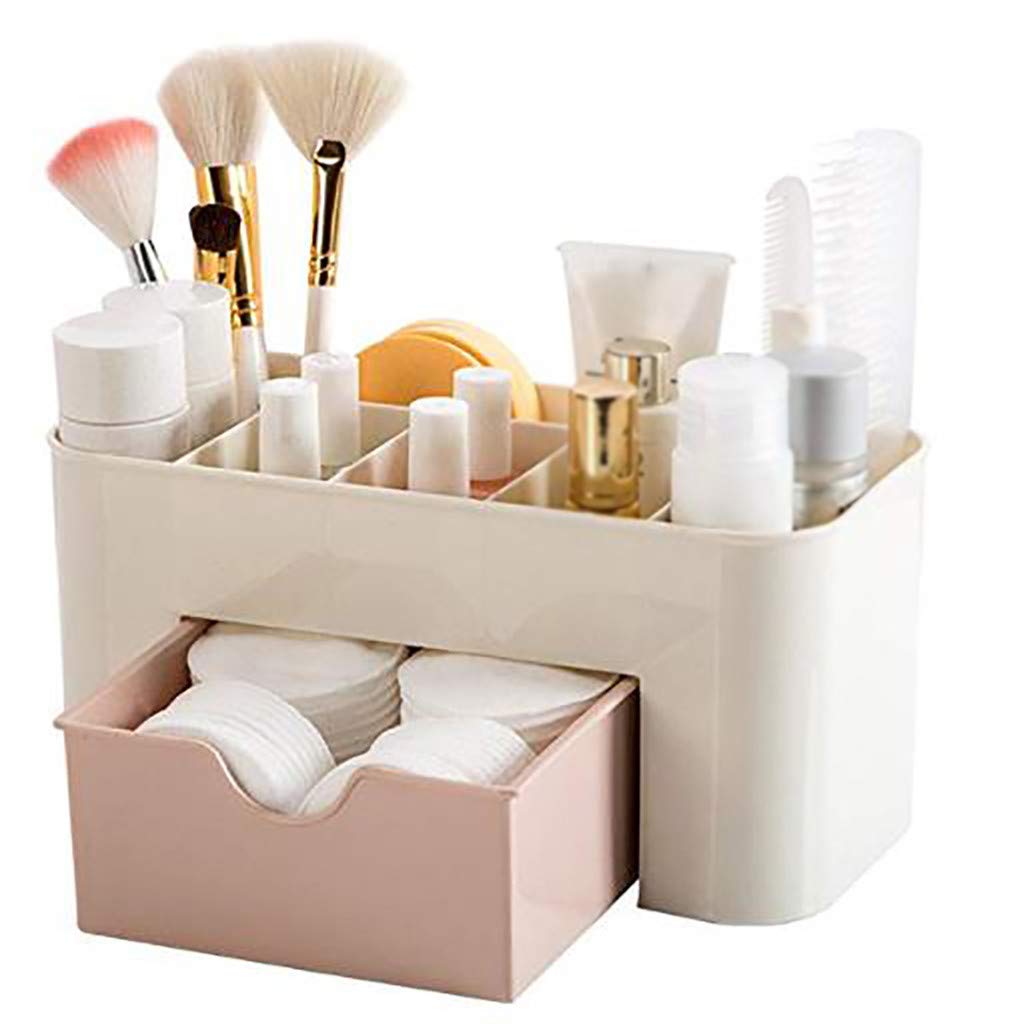 Gallity Plastic Desktop Storage Box with 3 Drawers - Pink Office Organizer for Cosmetics, Jewelry, Makeup, Toiletries & Craft Supplies | Perfect for Home, Office & Vanity Desk Organization