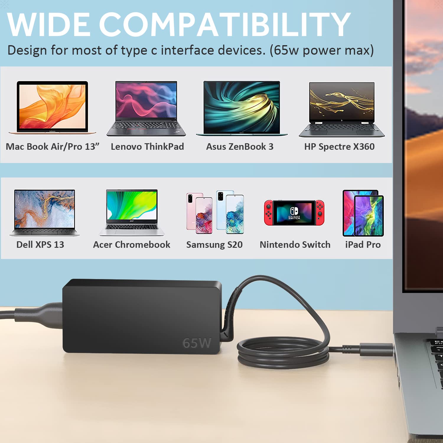 65W USB C Fast Charger for Samsung Galaxy Book Pro 360, Galaxy Book - Compatible with NP935QDC NP950QDB NP930XDB NP930QDB NP950XDB 15.6
