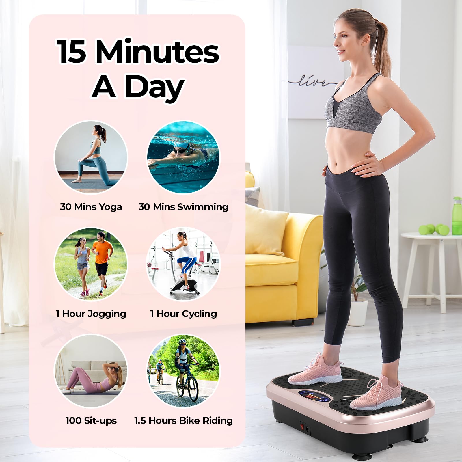 Arlopu 3D Vibration Plate Exercise Machine - Whole Body Workout Equipment for Weight Loss & Lymphatic Drainage | Home Gym Fitness Platform with Resistance Bands | Perfect for Home Workouts, Muscle Recovery & Cellulite Reduction