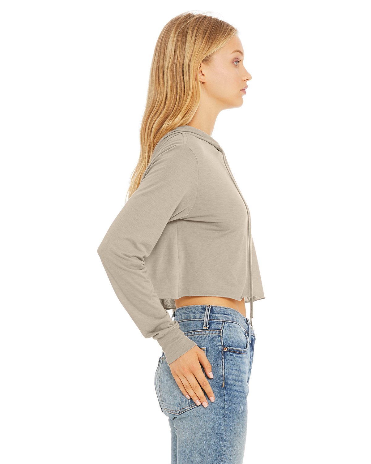 Bella + Canvas 8512 Women's Cropped Long Sleeve Hoodie T-Shirt - Soft Cotton Blend Pullover for Casual Wear, Gym, and Outdoor Activities