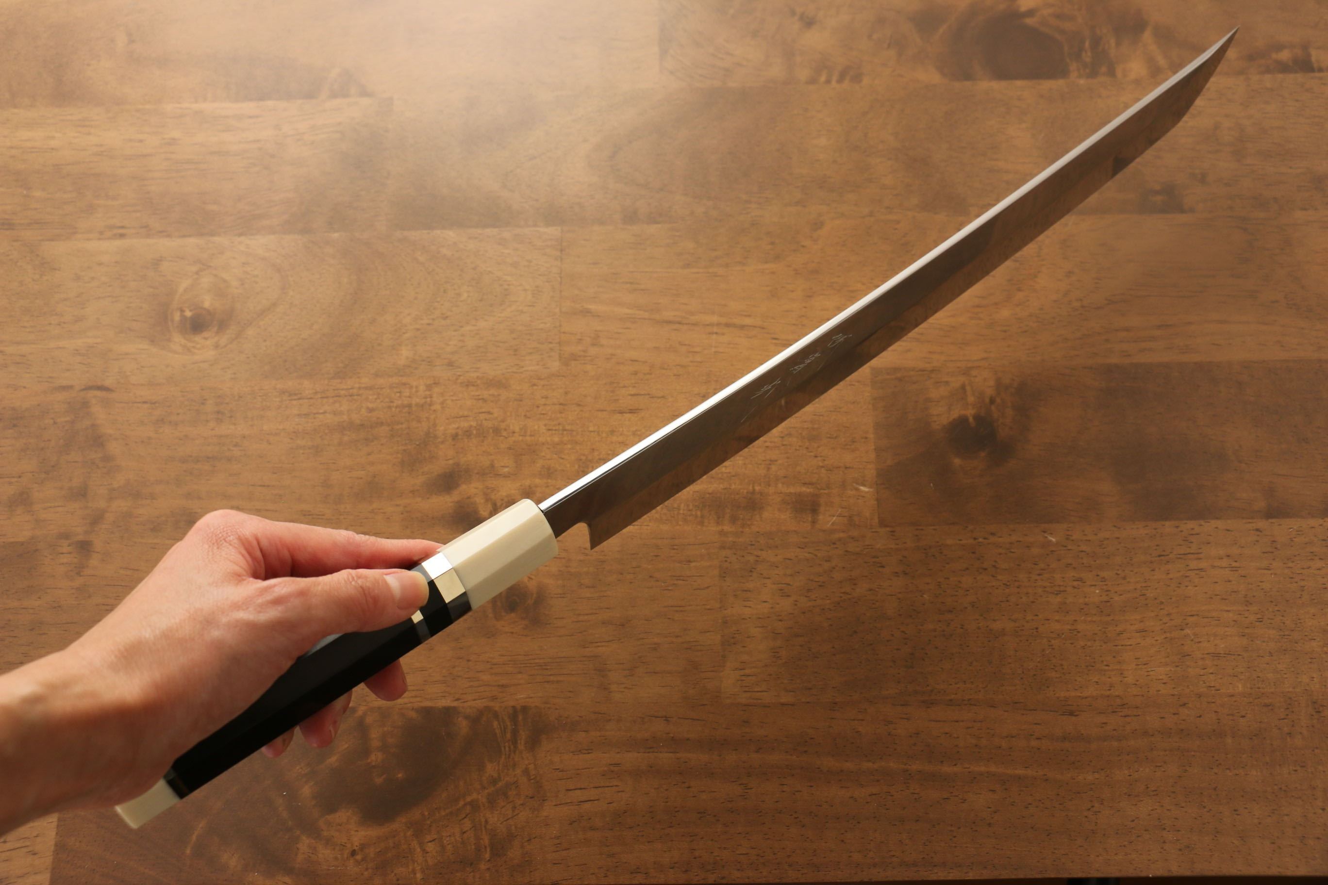 Premium Jikko Silver Steel No.3 Sakimaru Yanagiba 330mm Japanese Sushi Knife - Ebony Wood Handle with Decorative Ring - Perfect for Sushi Chefs & Professional Kitchen Use