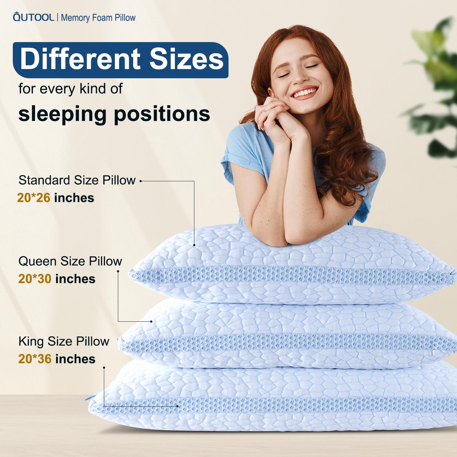 QUTOOL Enhanced Cooling Pillows for Sleeping - 2 Pack King Size Shredded Memory Foam Pillows, Supportive & Soft for Side & Back Sleepers | Perfect for Hot Sleepers, Neck Pain Relief & Better Sleep