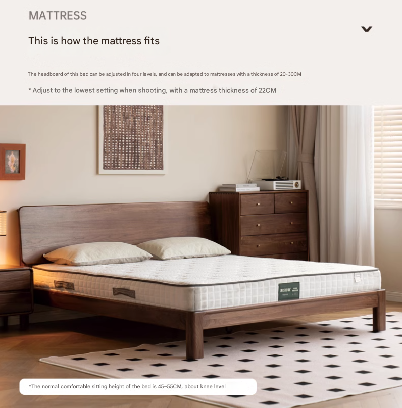 Premium Black Walnut Solid Wood Bed Frame - Queen Size, Handcrafted Hardwood Bed with Sturdy Support - Perfect for Master Bedroom, Guest Room & Farmhouse Decor