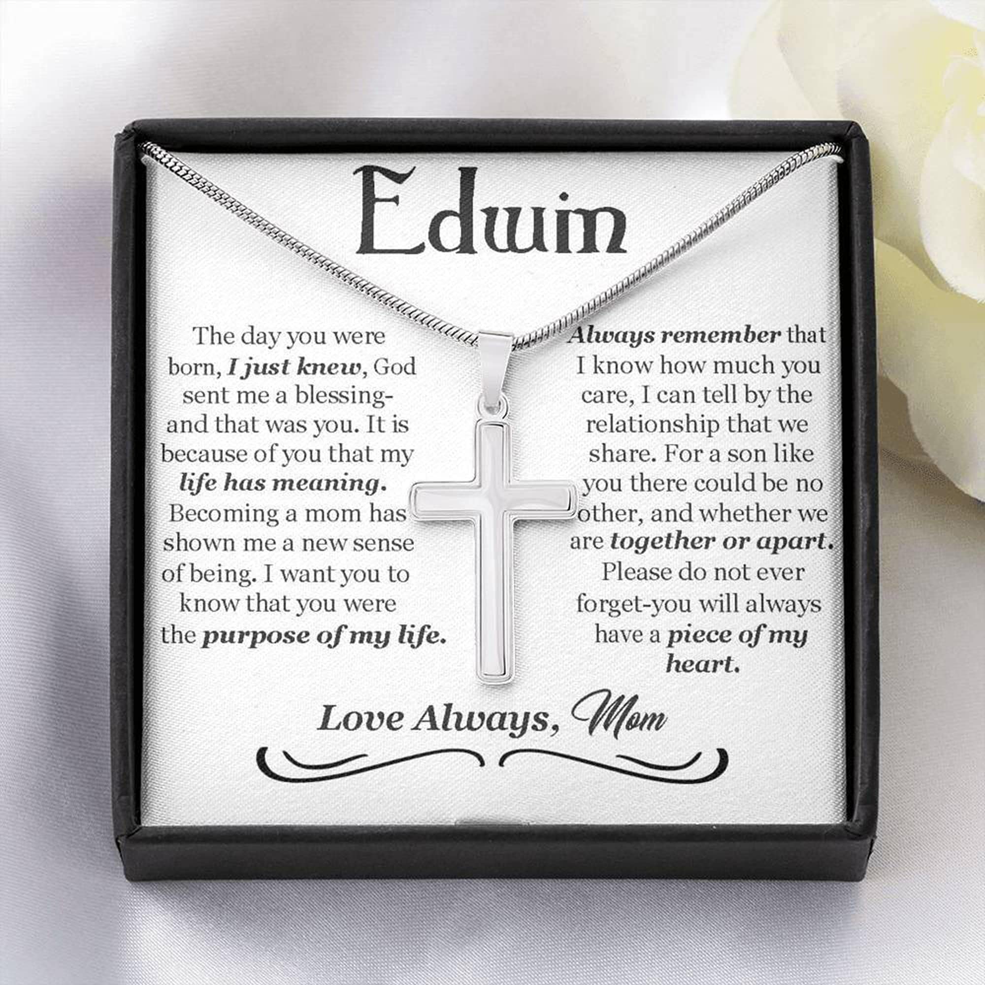 Handmade Personalized Cross Necklace - Wedding Gift for Son from Mom | Keepsake Jewelry for Special Occasions