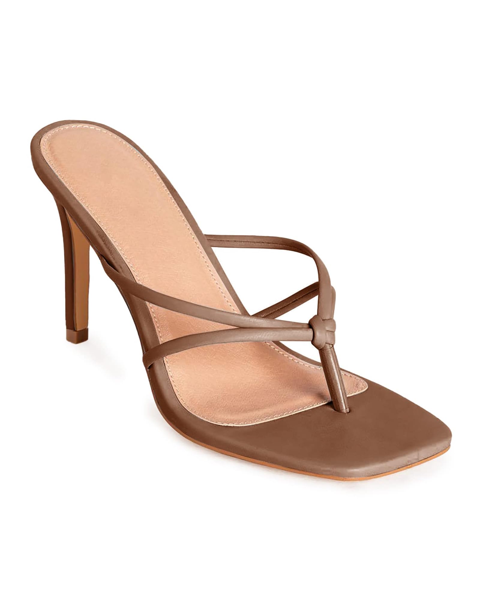 **Coutgo Women's Strappy Square Toe Heeled Sandals - Fashion Stiletto Flip Flops for Summer Outfits & Beach Parties**