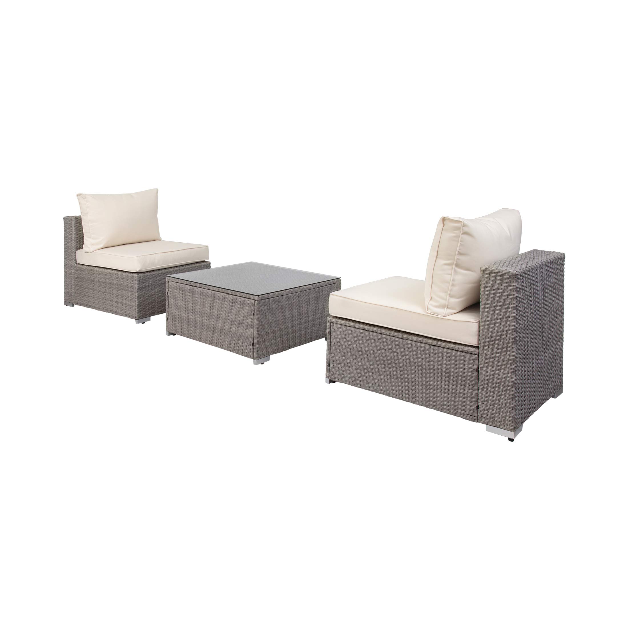 WestinTrends 3-Piece Outdoor Patio Furniture Set - Armless Sofa, Chairs & Coffee Table in Gray/Ivory - Perfect for Garden, Balcony, and Backyard Relaxation