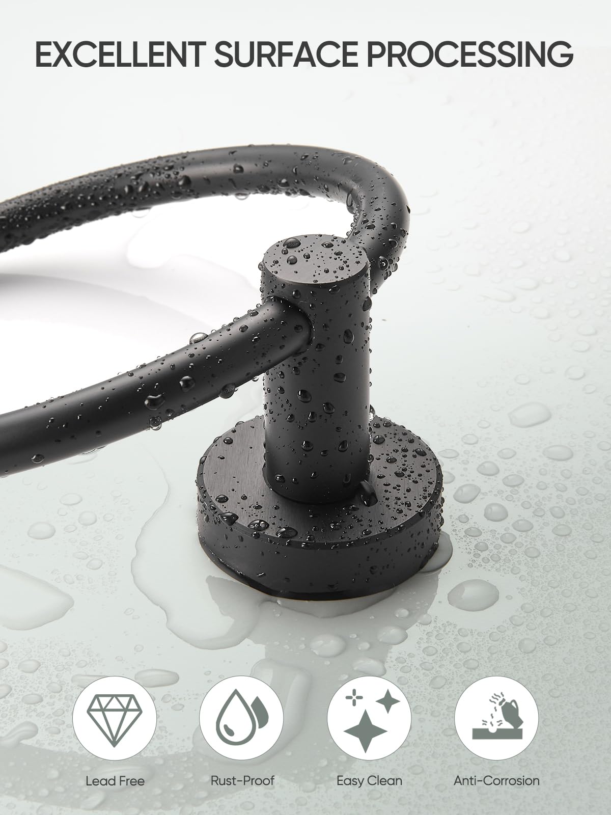 Matte Black Towel Ring - Wall Mounted Hand Towel Holder for Bathroom, Kitchen & RV - Durable Space Aluminum Round Towel Rack - Perfect for Small Spaces & Modern Home Decor
