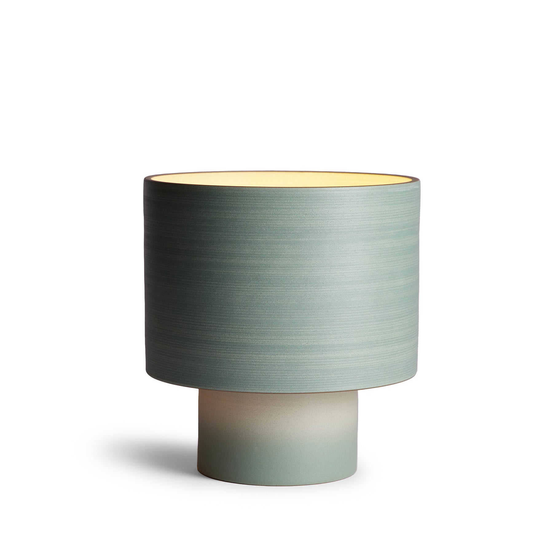 Stack Wide Table Lamp in Oat and Penny Green - Modern LED Bedside Lamp for Bedroom, Living Room & Office - Dimmable Nightstand Lighting with USB Port