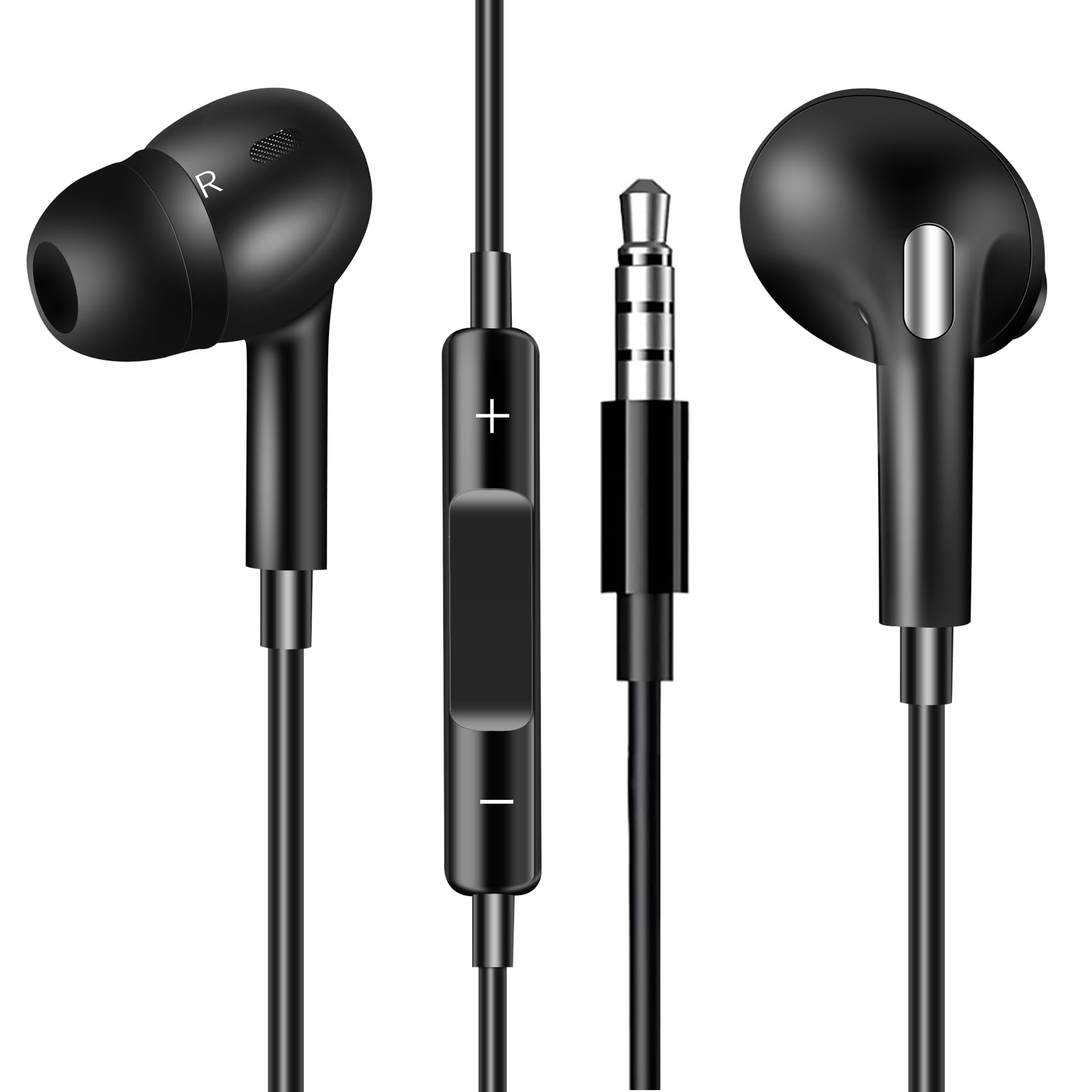 Premium Wired Earbuds with 3.5mm Jack - Powerful Treble & Clear Bass Noise Cancelling Headphones with Built-in Mic for Android/iOS - Perfect for Gaming, Workouts, Commuting & Office Use (Pure Black)