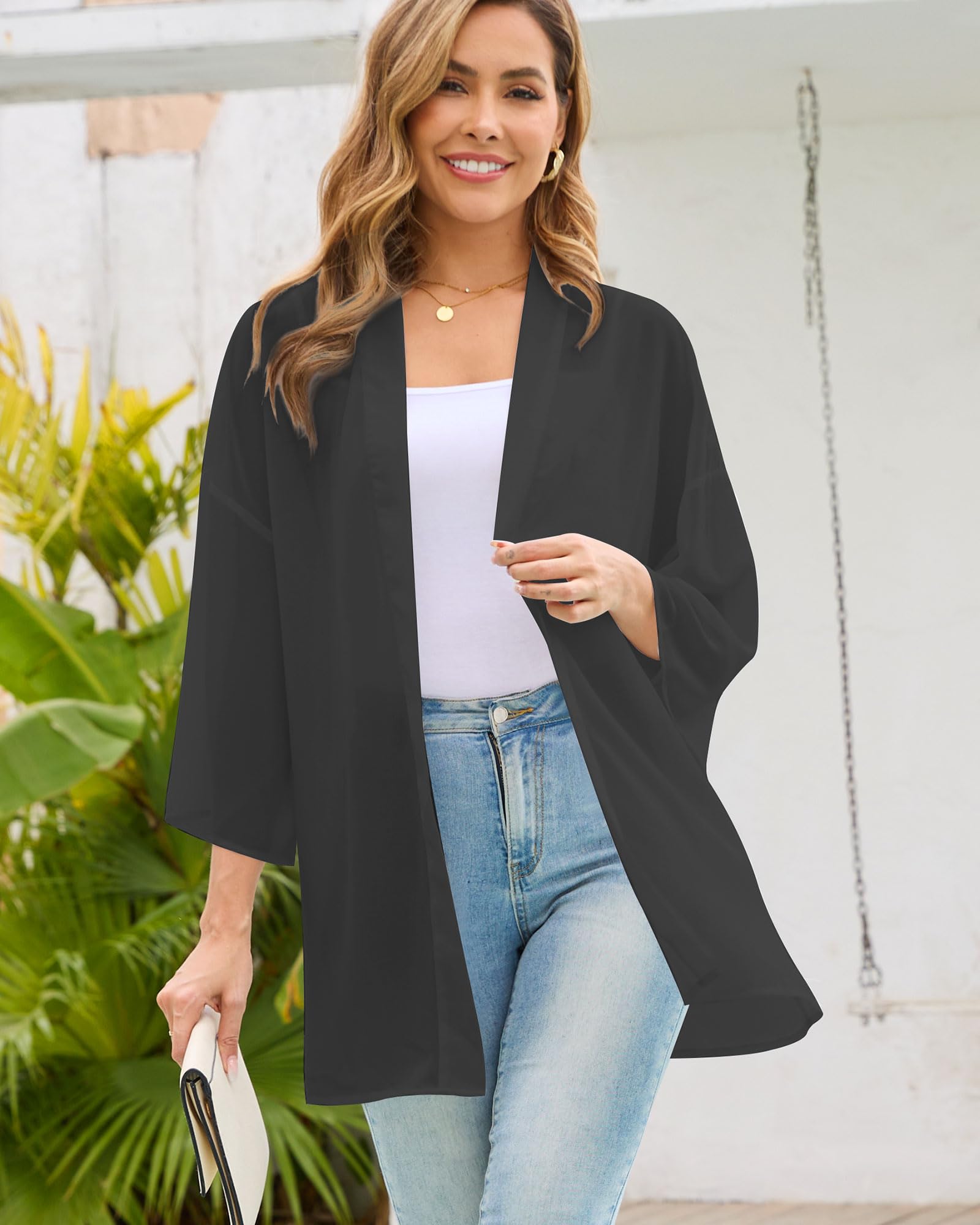 Lightweight Women's Summer Kimono Cardigan - Breathable Beach Cover Up, Casual Loose Blouse Top for Vacation, Poolside, Yoga & Boho Outfits