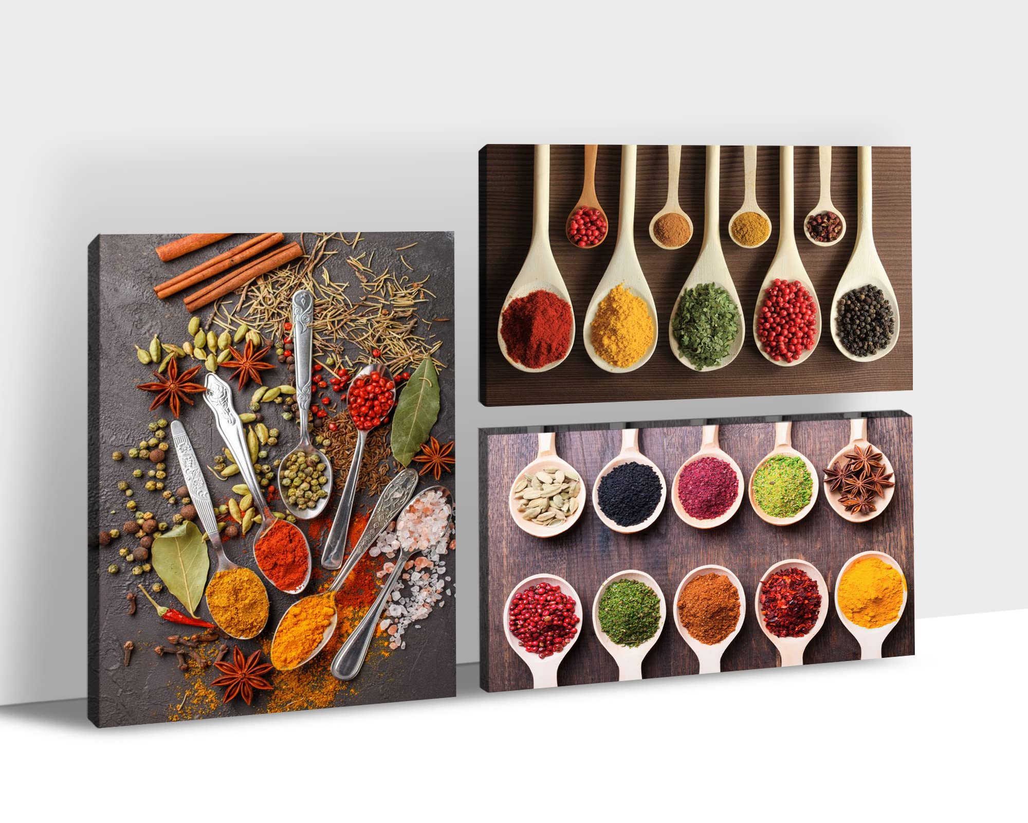 TIMUBA Kitchen Canvas Wall Art Set - 3 Piece Spoon & Spice Paintings for Dining Room, Living Room & Home Decor (20x30 Inch Each) - Perfect for Farmhouse, Modern & Rustic Kitchen Wall Decorations