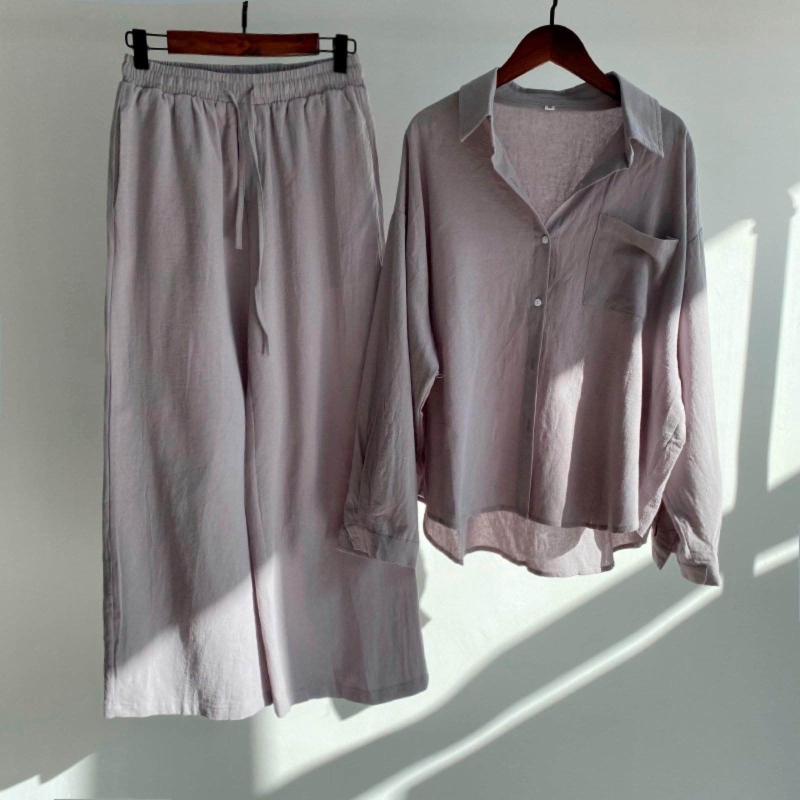 Stylish Women's 2-Piece Outfit Set - Sexy Retro Cotton Shirt & High Waist Pants Suit for Plus Size | Casual Office Wear & Date Night Outfits
