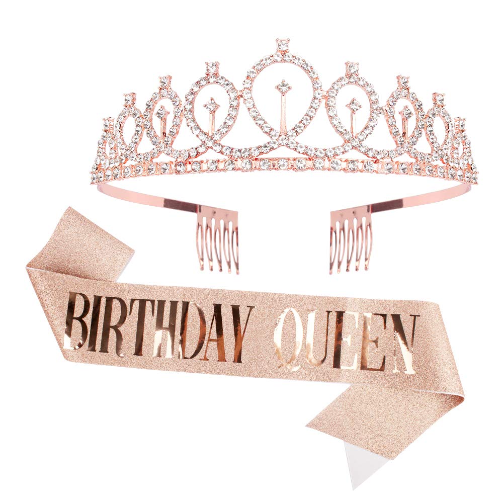 CIEHER Birthday Queen Sash & Tiara Set - Elegant Crowns for Women's Birthday Party, Bachelorette & Special Events - Perfect Birthday Gift & Party Decorations for Women, Girls, Bridal Showers