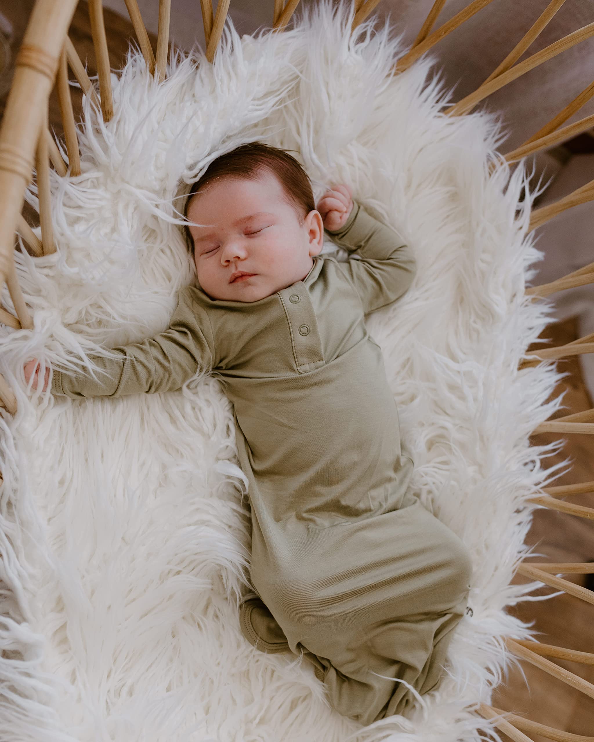 Soft Knotted Gown for Newborn Baby - Bamboo Viscose Infant Sleeper with Mittens | Unisex Baby Clothes for Boys & Girls | Perfect for Hospital, Photo Shoots & First Outfits