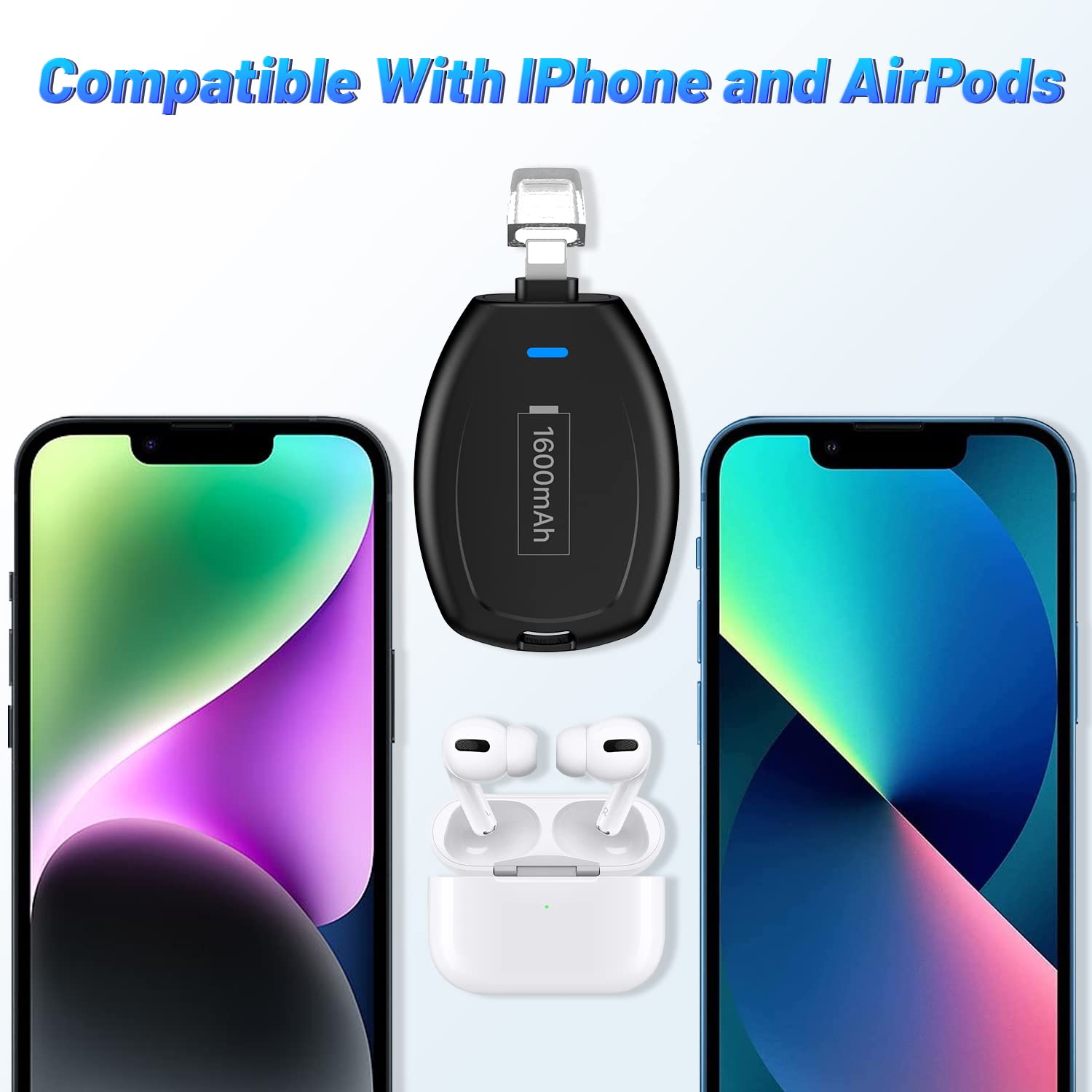 SHENMZ Mini Keychain Portable Charger for iPhone - 2025 Upgraded Wireless Power Bank, 10000mAh Emergency External Battery Pack for iPhone 15/14/13/12/11 - Perfect for Travel, Camping & Daily Power Backup