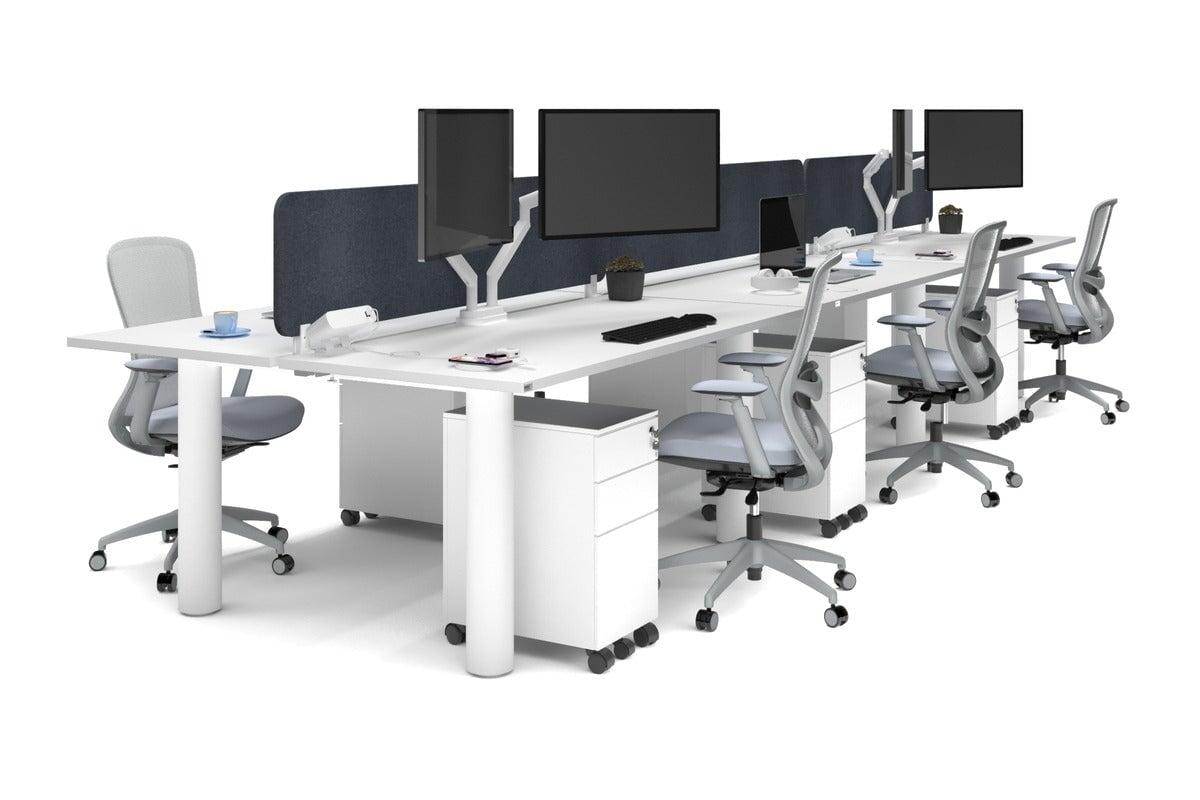 Quadro Cylinder Leg 6-Person Office Workstation Desk [1800L x 700W] - Modern Collaborative Workspace Solution for Team Meetings & Office Productivity