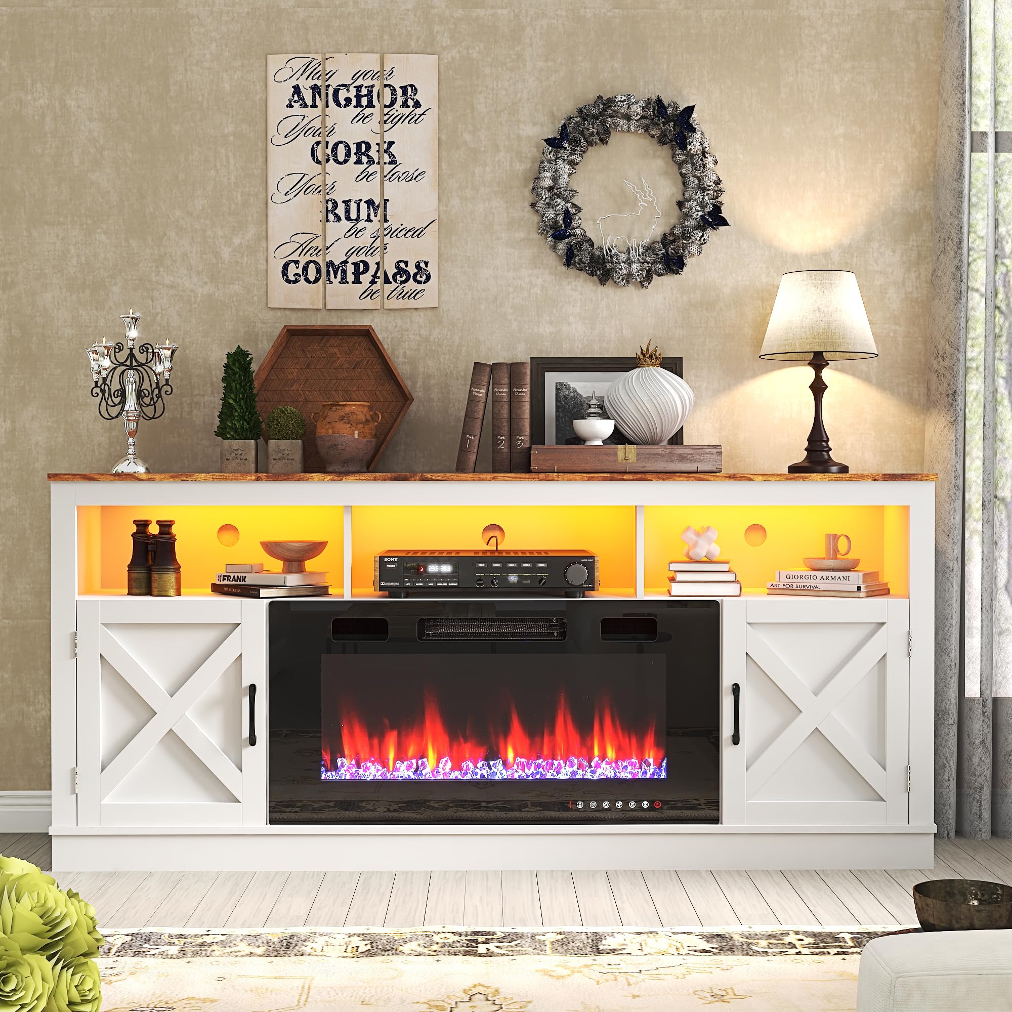 Farmhouse TV Stand for 70/75/80 Inch TVs - 32