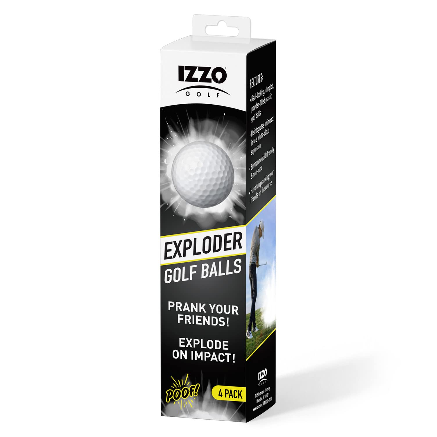 IZZO Golf Exploder Prank Golf Balls 4-Pack - Funny Joke Golf Balls with Safe White Powder | Novelty Gag Gift for Golfers | Perfect for Pranks, Parties & Golf Course Fun