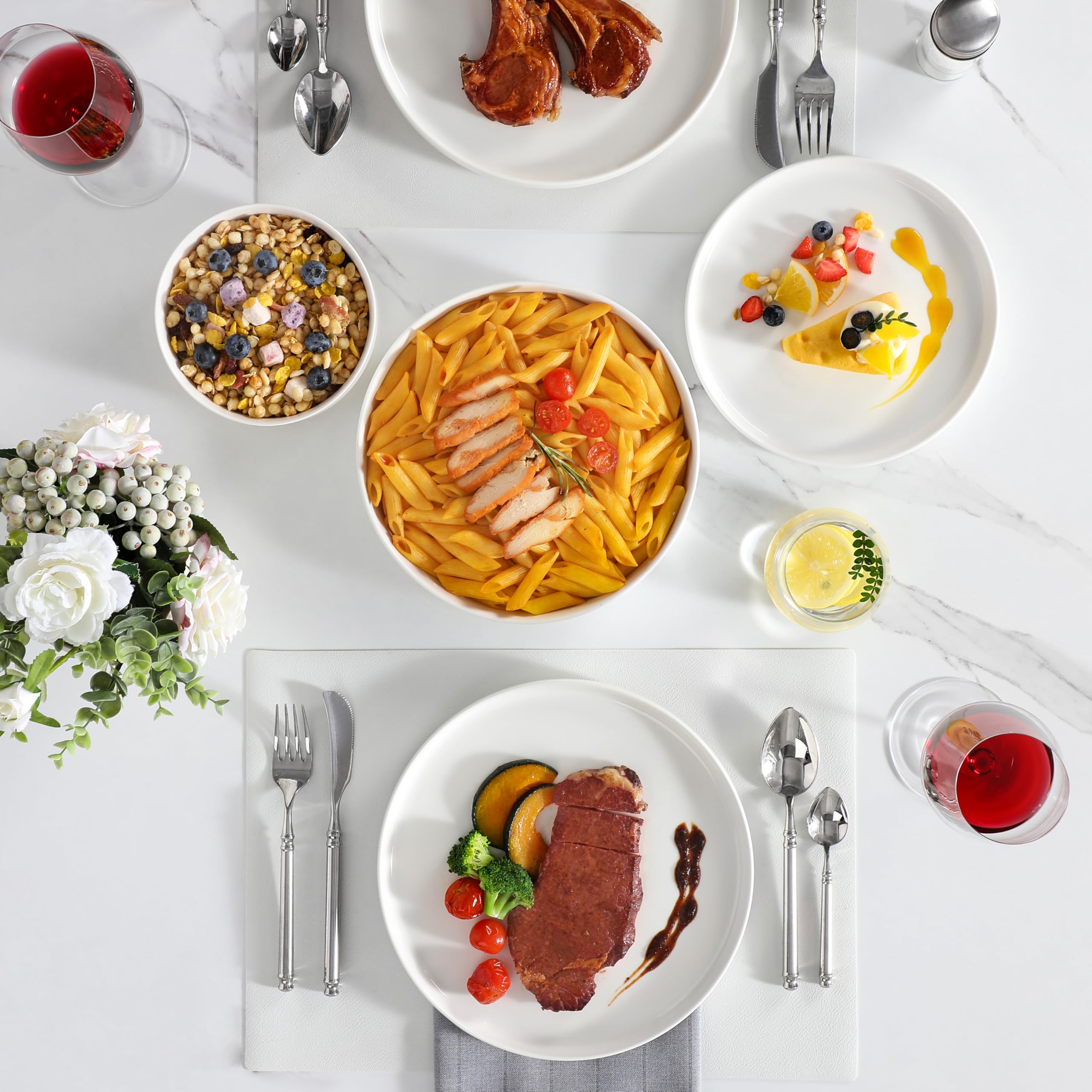 MALACASA 24-Piece Porcelain Dinnerware Set for 6 - Premium White Dish Set with Serving Plates & Bowls - Chip & Scratch Resistant - Modern Kitchen & Dining Ware (Series LEAH) - Perfect for Family Dinners, Entertaining Guests & Restaurant-Style Serving