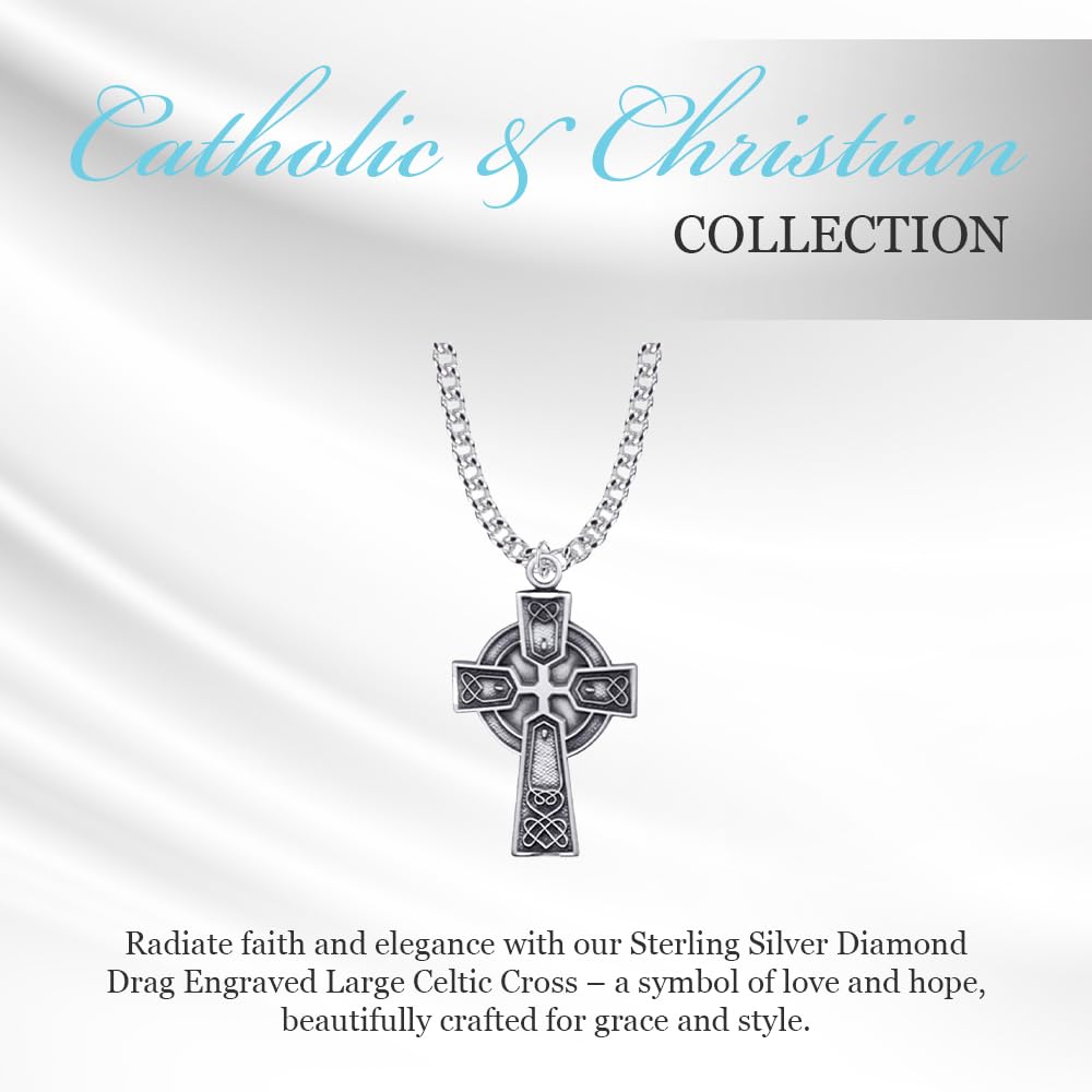 True Faith Jewelry Sterling Silver Celtic Cross Pendant Necklace - Oxidized Religious Jewelry (1 1/8 Inch) - Perfect for Church, Weddings & Spiritual Gifts