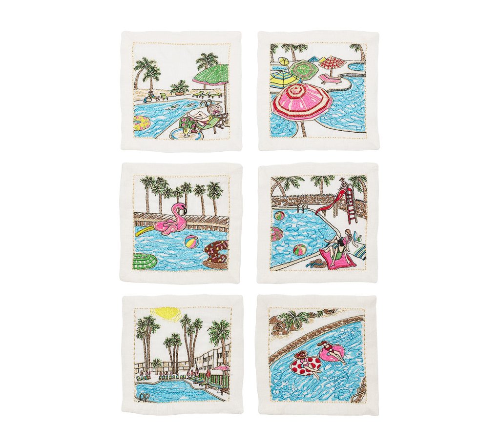 Premium White & Multicolor Pool Day Cocktail Napkins - Set of 6 in Elegant Gift Box - Perfect for Summer Parties, Poolside Gatherings & Outdoor Entertaining