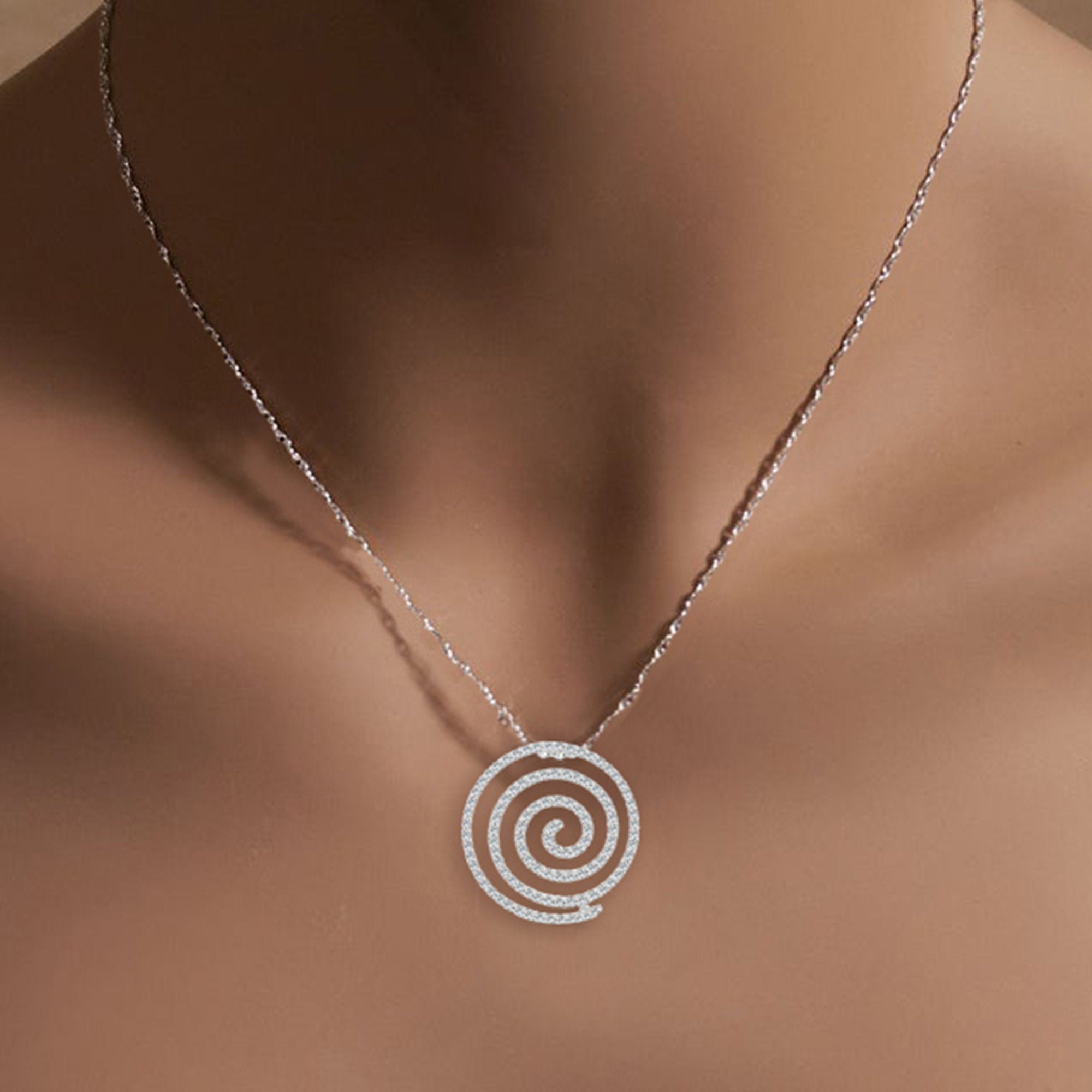 14K White Gold Circular Pave Diamond Pendant Necklace - 0.45 Carat Total Weight, Elegant Jewelry Gift for Women, Perfect for Anniversaries, Birthdays & Special Occasions