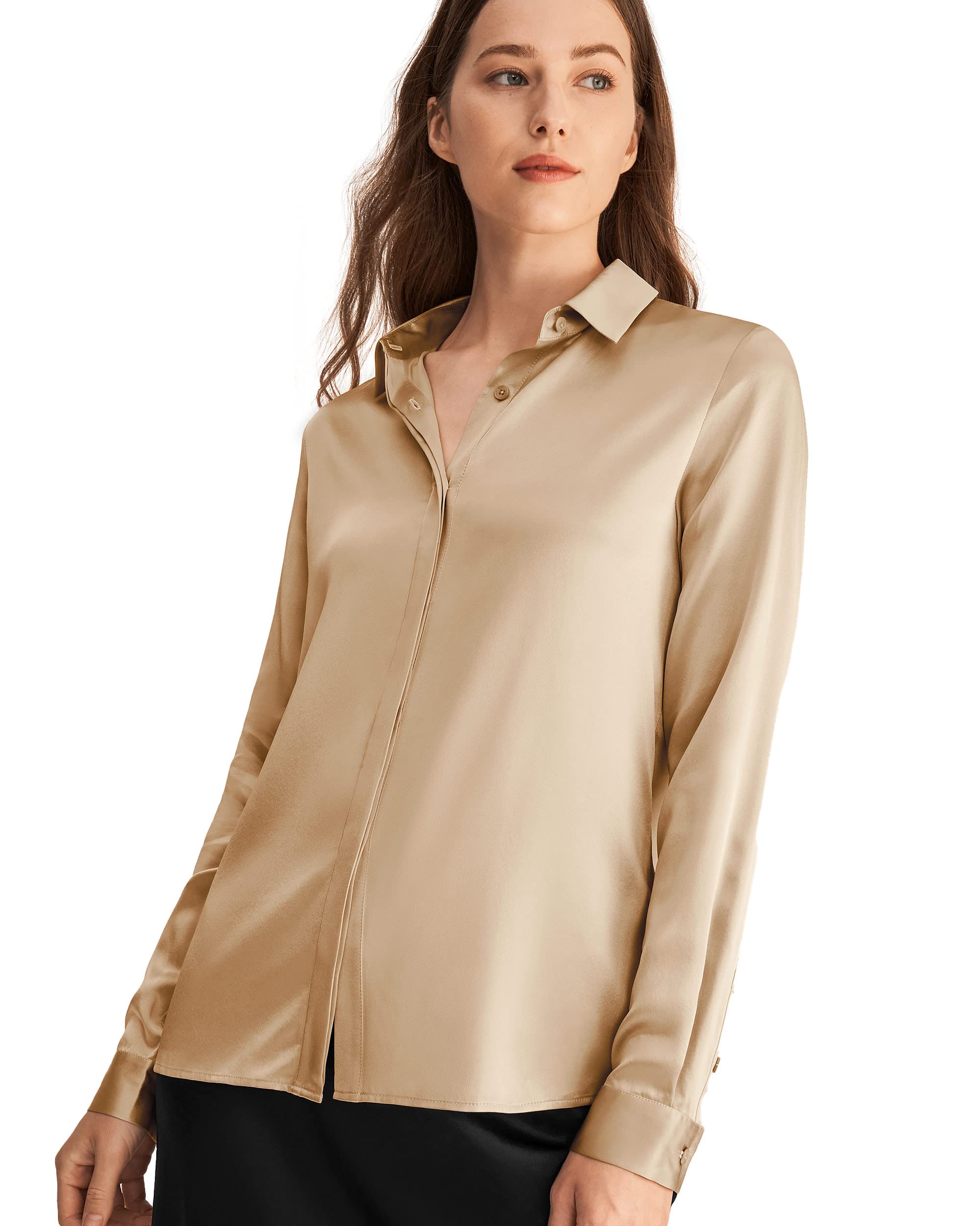 Luxury 100% Pure Silk Blouse for Women - Long Sleeve Elegant Tops | Soft & Breathable Silk Shirt for Office, Party & Special Occasions