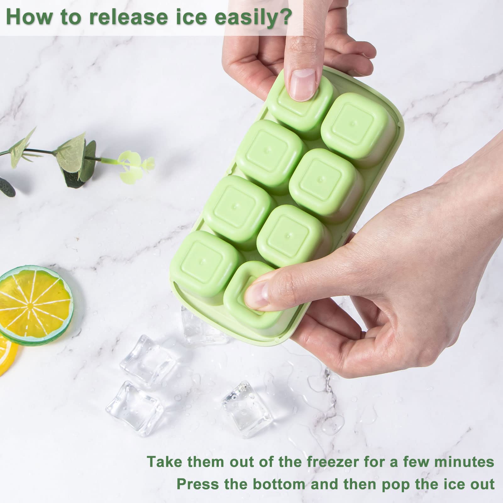 Yeeco 4-Pack Mini Silicone Ice Cube Trays with Lid - 5.6”×2.8”×1.4” Small Ice Cube Molds (8 Cubes Each) - Easy Release for Mini Fridge, Cocktails, Whiskey & Beverages - Perfect for Home Bars, Parties & Office Use (Green)