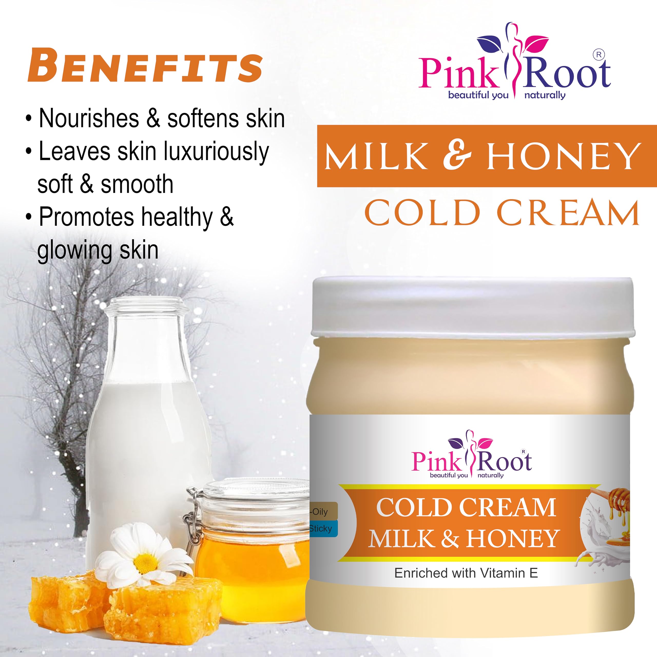 Pink Root Milk & Honey Cold Cream 500ml with Papaya Mask 500ML - Hydrating Moisturizer for Dry Skin, Natural Skincare Set for Face & Body Care - Perfect for Night Routine & Spa Treatment