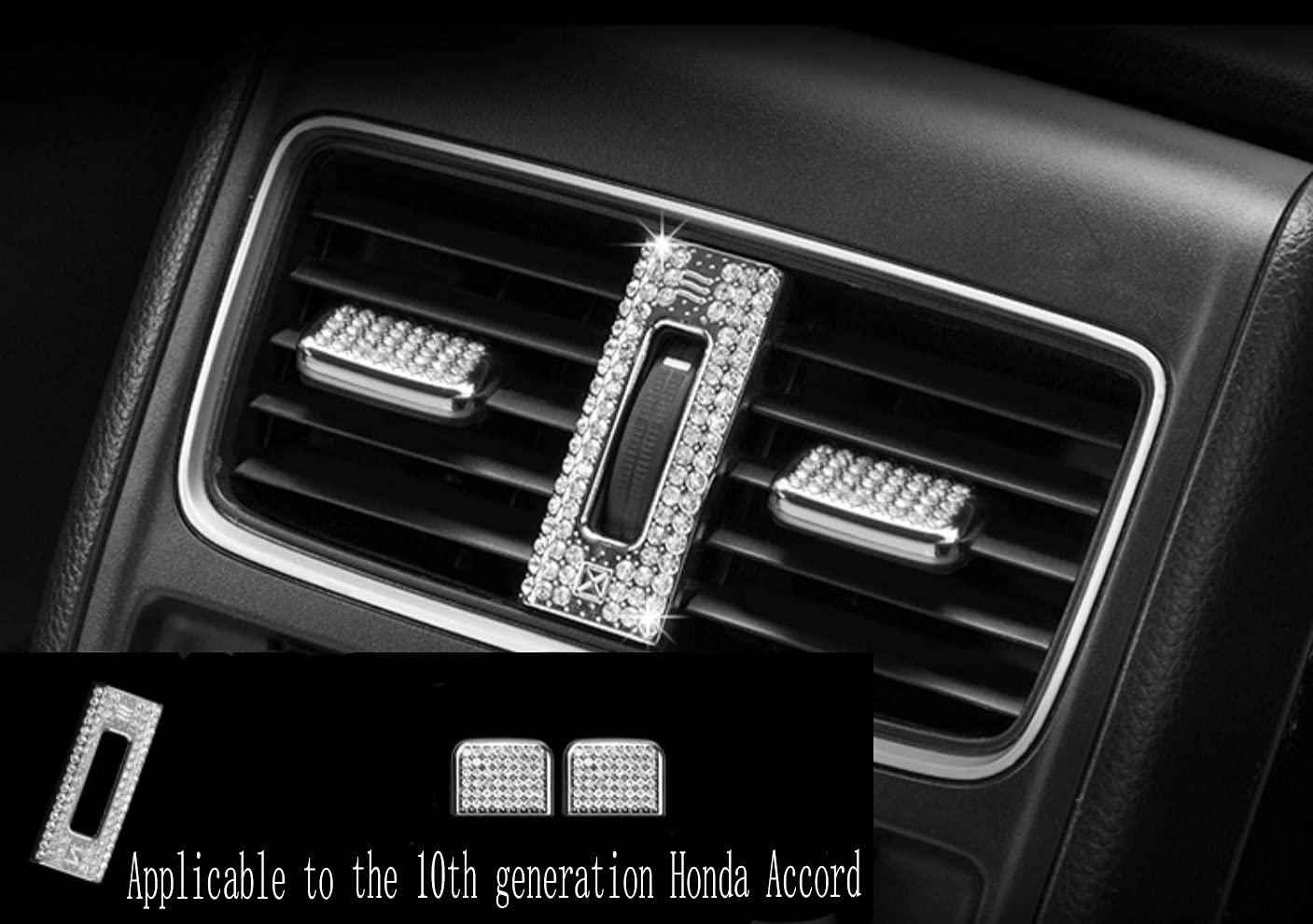 Sparkling Rhinestone Gear Shift Knob Cover & Exhaust Port Switch Pull Sheet for 2018-2021 Honda Accord 10th Gen - Stylish Car Interior Accessories for Women, Gift Ideas & Night Driving Enhancement