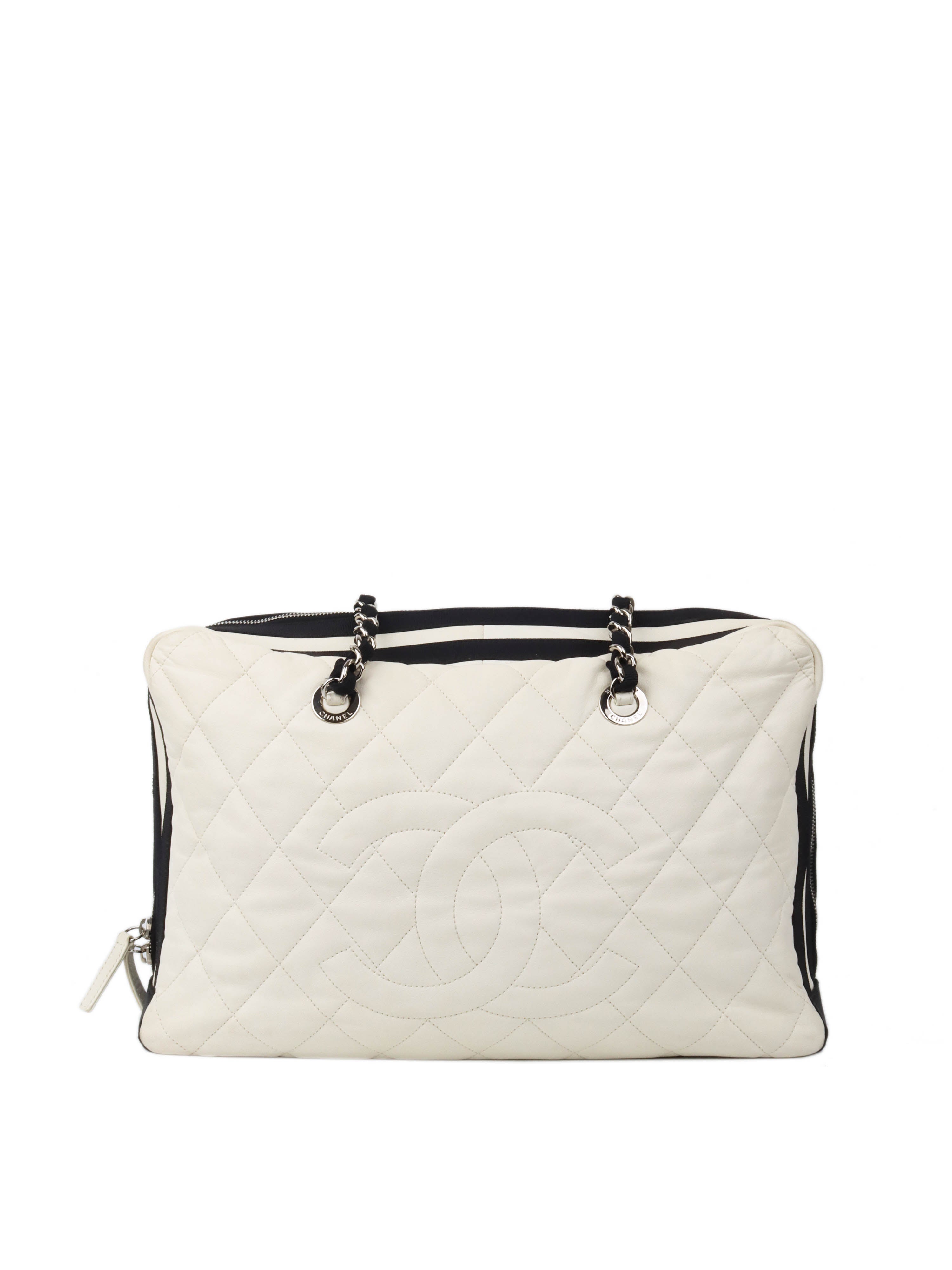 Chanel White Leather Bowling Bag for Women | Luxury Designer Handbag | Perfect for Everyday Use, Travel & Shopping