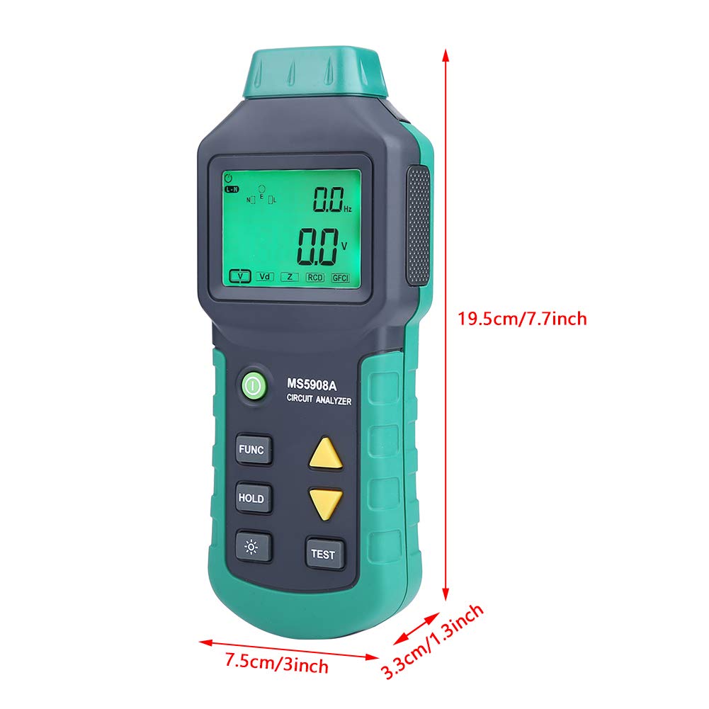 **MS5908A Circuit Analyzer Tester - AC 100-240V RMS Voltage Detector, GFCI/RCD Fault Tester with LCD Display (US Plug) - Perfect for Electricians, DIY Home Repairs & Electrical Safety Testing**