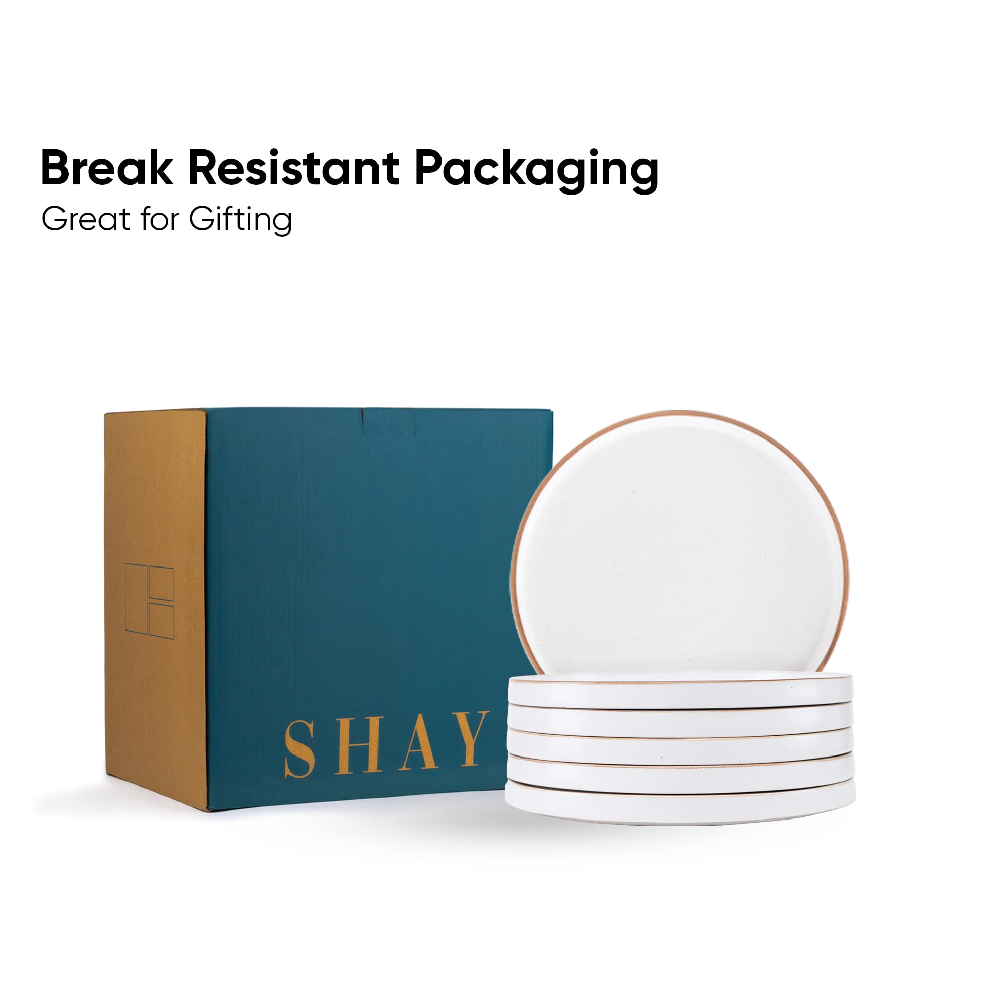 Shay 6-Piece White Matte Stoneware Quarter Plates Set - Premium Snack & Dessert Plates for Home, Kitchen, Dining | Japandi Style | Perfect for Appetizers, Small Meals, and Entertaining