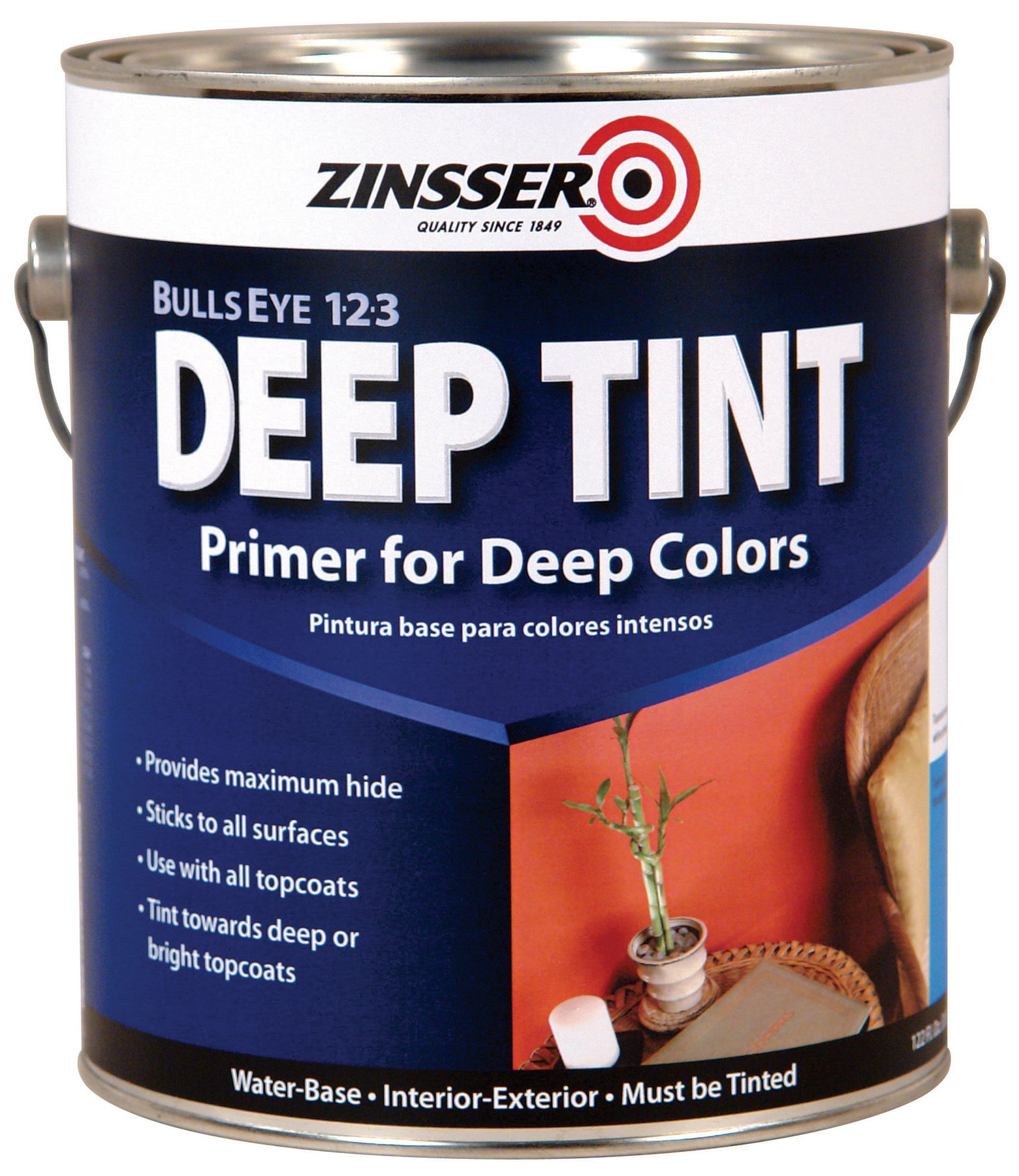 Zinsser Bulls Eye 1-2-3 Water-Based Primer & Sealer - Interior/Exterior High Gloss Deep Tint Base - 1 Gallon (6 oz) - Perfect for Walls, Wood, Metal & DIY Home Projects