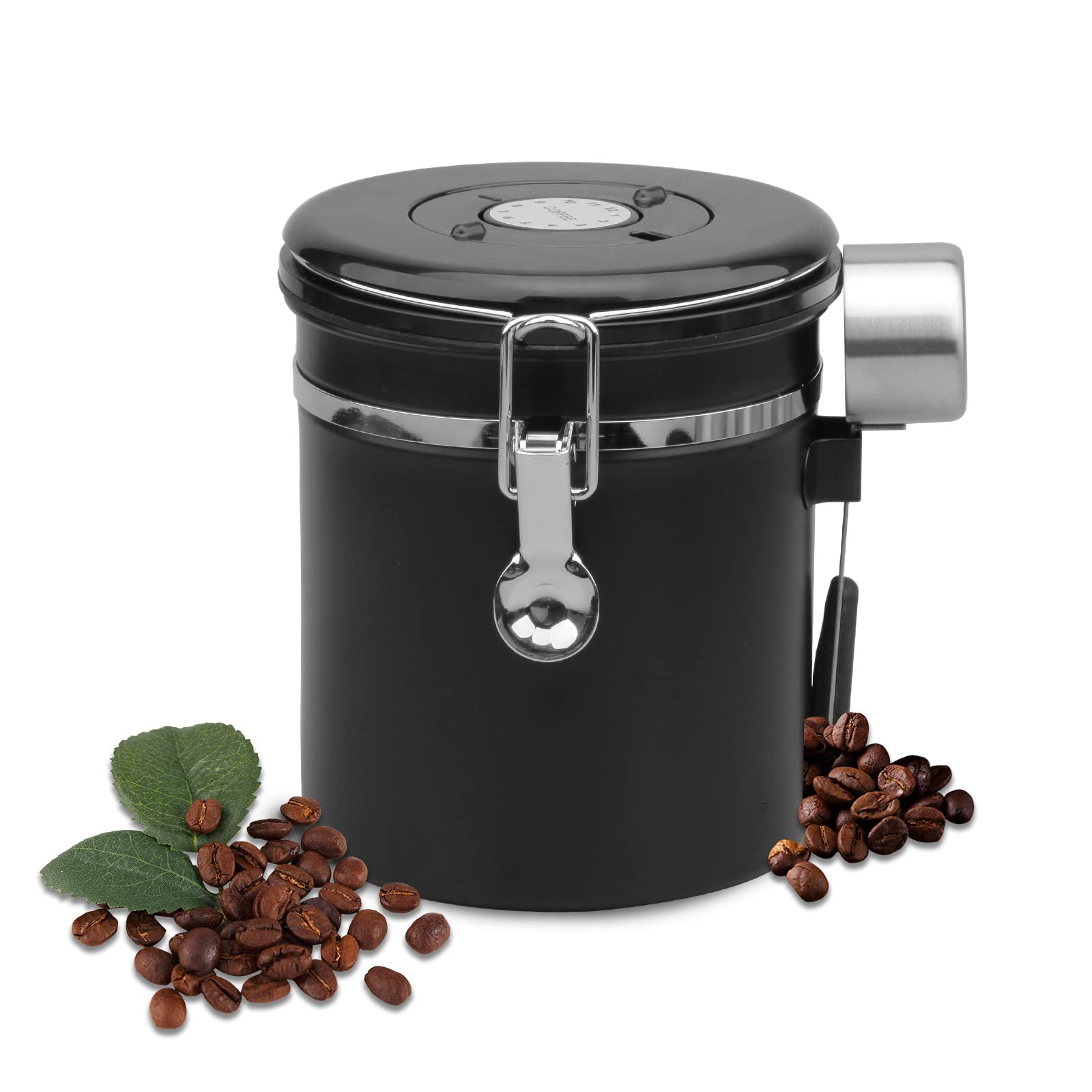 Airtight Stainless Steel Coffee Canister with Date Tracker & Scoop - Food Storage Container for Coffee Beans, Ground Coffee, Tea, Flour, Cereal, Sugar - Perfect for Kitchen Pantry Organization & Freshness Preservation