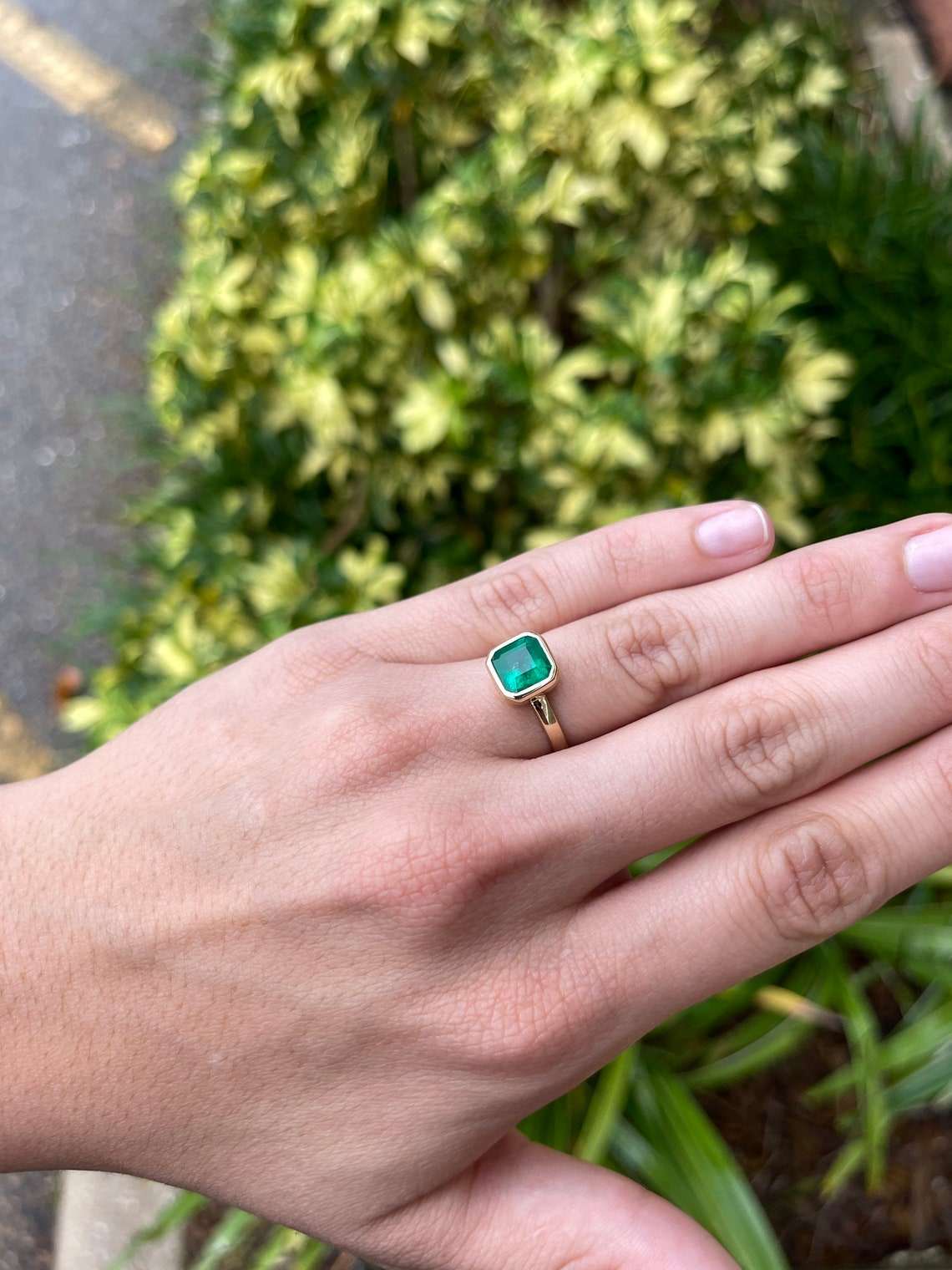 2.20 Carat Bezel Set Emerald Asscher Cut Solitaire Ring - Elegant Engagement & Wedding Jewelry for Women