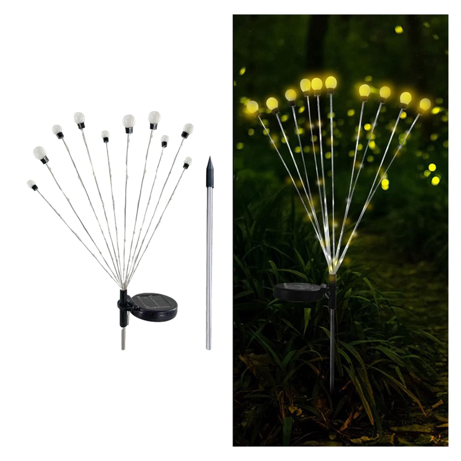 Solar Powered Firefly Lights Outdoor Waterproof - 10LED White Solar Starburst Swaying Garden Lights (2 Pack) | Wind-Activated Decorative String Lights for Patio, Yard & Garden Decor