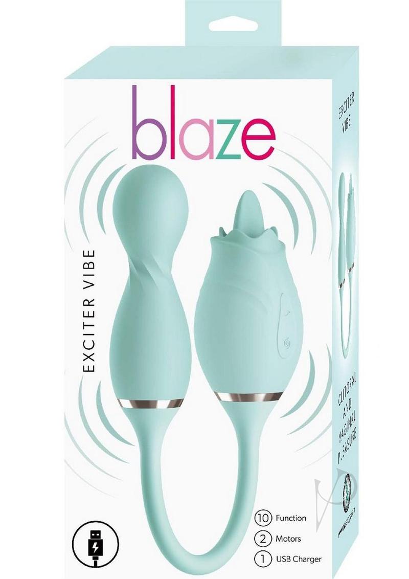 Blaze Exciter Rechargeable Silicone Dual Stimulating Vibrator for Women - Powerful G-Spot & Clitoral Massager, Waterproof Aqua Blue Adult Toy for Couples Play & Solo Pleasure