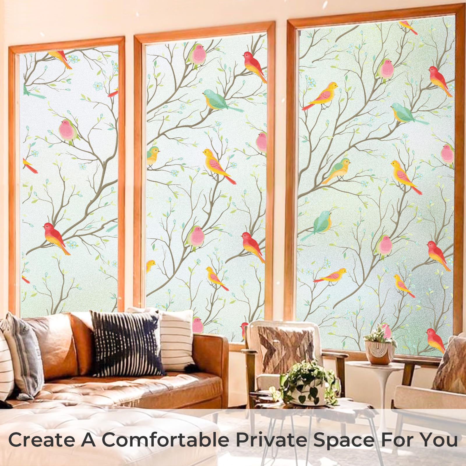 Coavas Stained Glass Window Film - Decorative Frosted Privacy Film, Static Cling Non-Adhesive Window Sticker for Heat Control & UV Protection (45.2 x 157.5 Inch) - Perfect for Front Doors, Bathrooms, and Office Windows