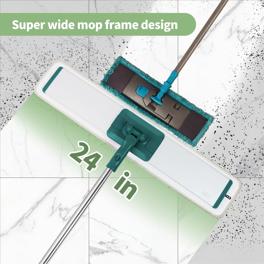 CQT Commercial Flat Microfiber Floor Mop Cleaning System - 24 Inch Wet Dry Dust Mop for Hardwood, Laminate & Tile Floors - Includes 4 Washable Pads & Stainless Steel Handle with Extension (PT14 Green) - Perfect for Homes, Offices & Commercial Spaces
