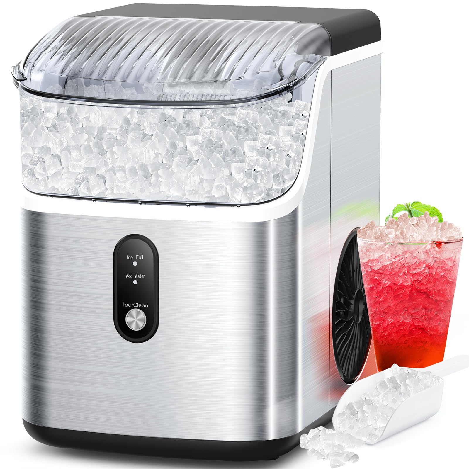 COWSAR Countertop Nugget Ice Maker Machine - 34Lbs/Day Soft Chewable Pebble Ice Maker with Self-Cleaning & One-Button Operation for Home, Kitchen, Office, Bar, Party - Perfect for Cocktails, Sodas, and Beverage Dispensing