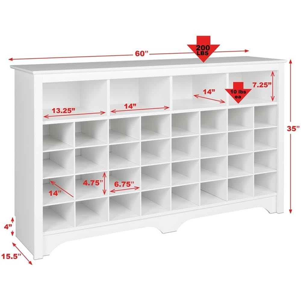 Prepac White Shoe Storage Cabinet - 32 Shoe Cubbies & 4 Large Storage Compartments (15.5