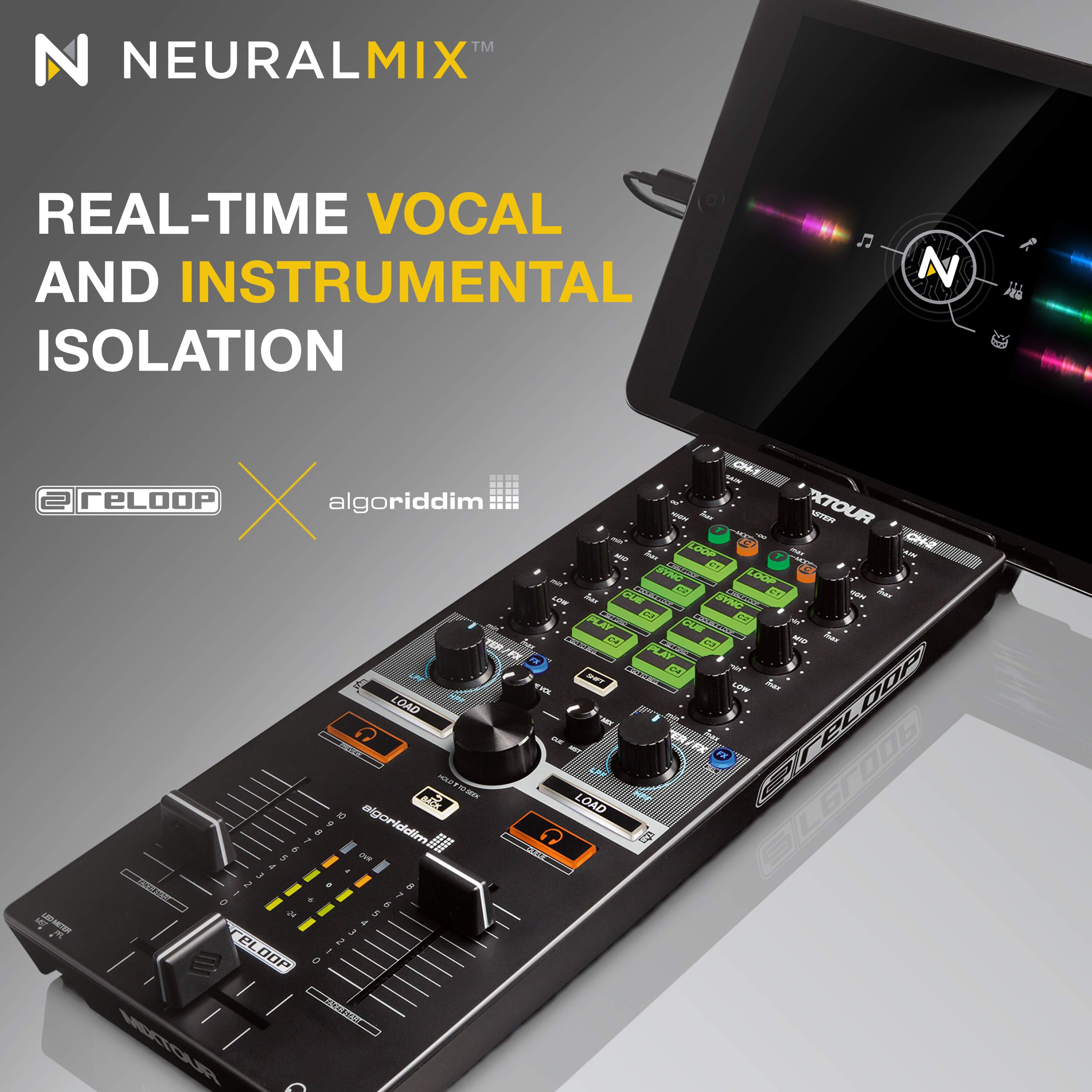 Reloop Mixtour DJ Controller & Audio Interface - Compatible with iOS, Android, Mac for DJ Software like djay Pro - Perfect for Mobile DJing, Home Studios & Live Performances